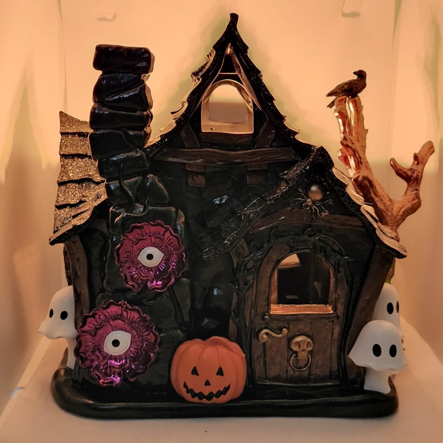 Halloween Candle Holder Compatible with Bath & Body Works and White Barn 3-Wick Candles - Select Your Favorite! (Candle NOT Included) - Haunted House Luminary