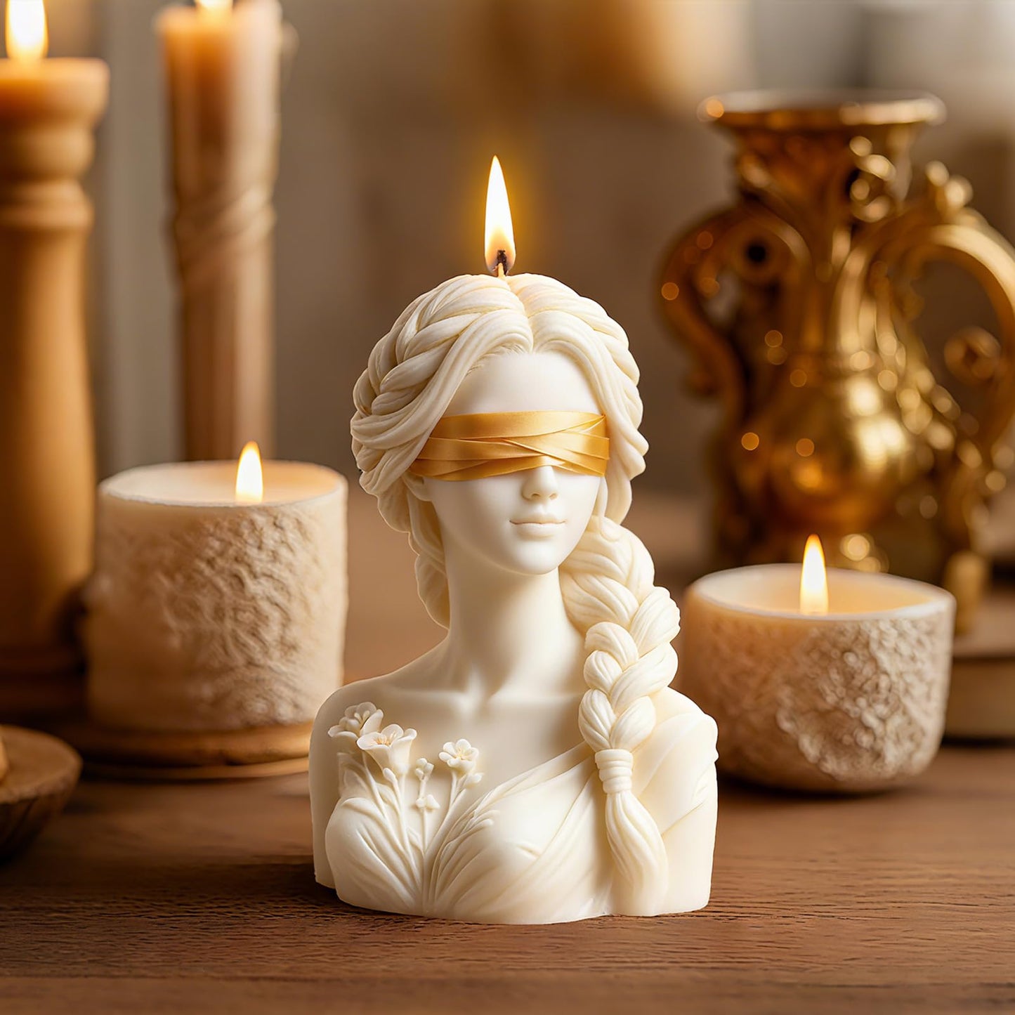 Blindfolded Lady Candle Mold, Braid Girl Maiden Shaped Portrait Aesthetic Woman Resin Casting Silicone Molds for Home Decor, Soap & Candle Making, DIY Epoxy Resin Craft Gift Mold