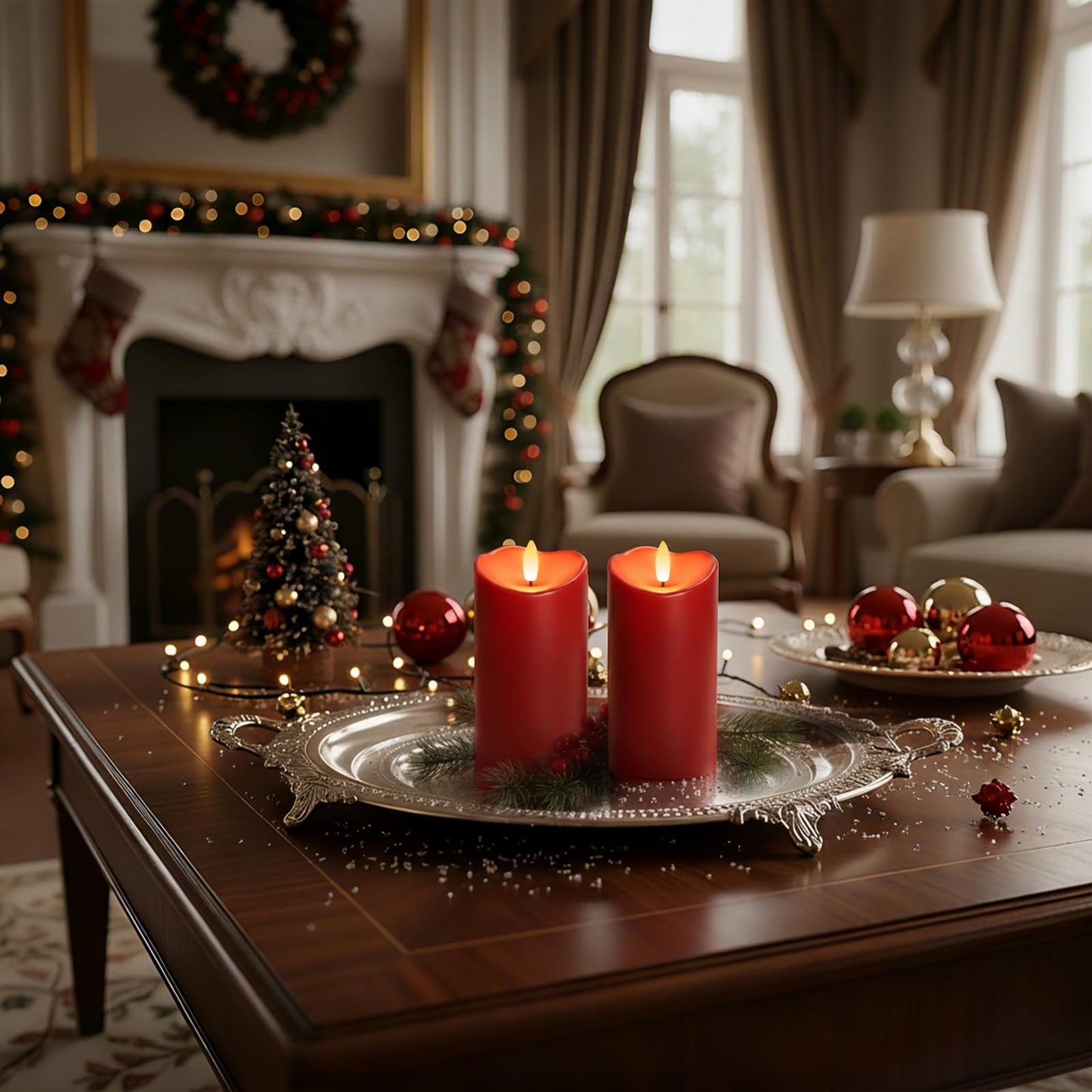 Homemory Burgundy Flameless Candles, Waterproof Flickering Candles, Outdoor Battery Operated LED Pillar Candles with Remote Timer, Electric Fake Plastic Candles, Red, Christmas Decor, 3" x 6"
