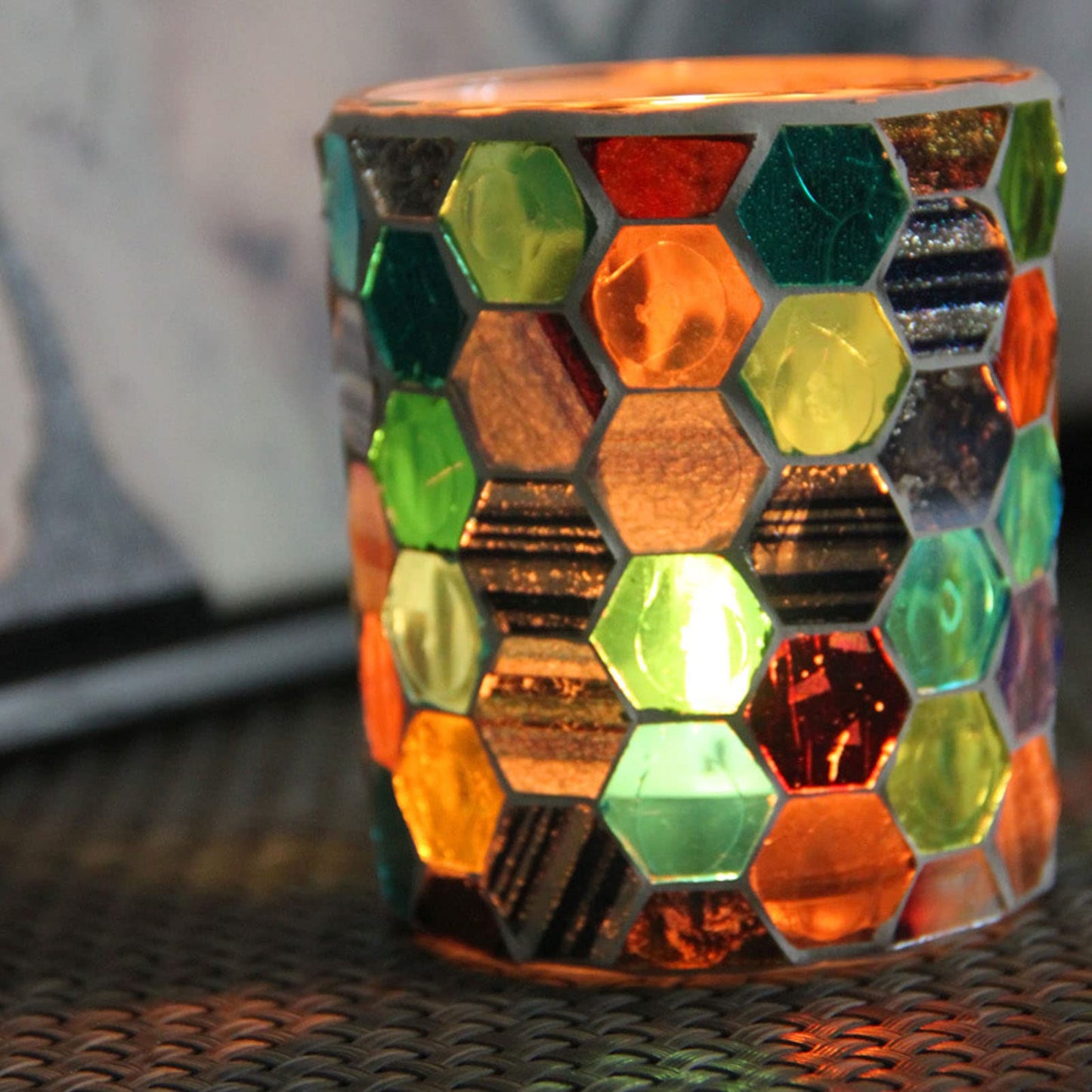 Moofey Mosaic Candle Holder, Stained Glass Candle Holder for Home Candlelight Dinner Decoration
