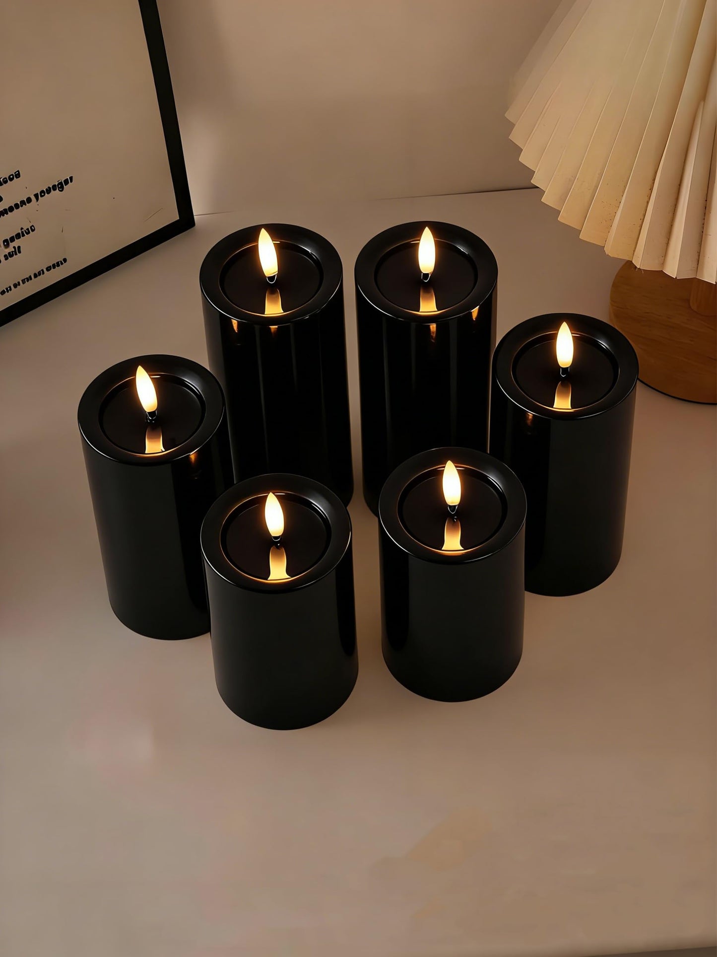 Gmnee 3"x4" Outdoor Waterproof Flameless Candles with Remote and Timers, LED Candles, Battery Operated Candles, Electric Fake Pillar Candles for Patio, Porch, and Lanterns Decor (Black, Plastic)
