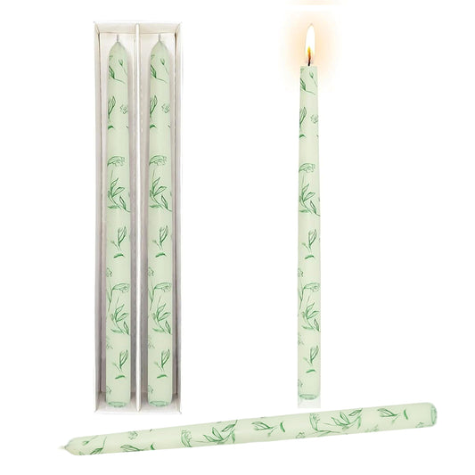 10 Inch Taper Candles Printed Candlesticks Handmade Unscented Smokeless,2pcs Tapered Candless Candle Sticks for Wedding Home Decoration(Grass)