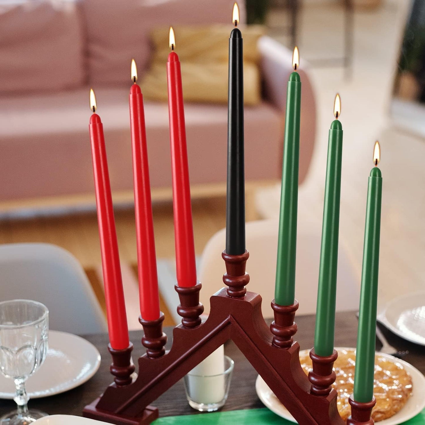 Topsics Kwanzaa Taper Candles Set of 7, 3 Red, 3 Green, 1 Black - 10 Inch Dripless Tall Candle Premium Quality Candles -Mishumaa Saba Candle