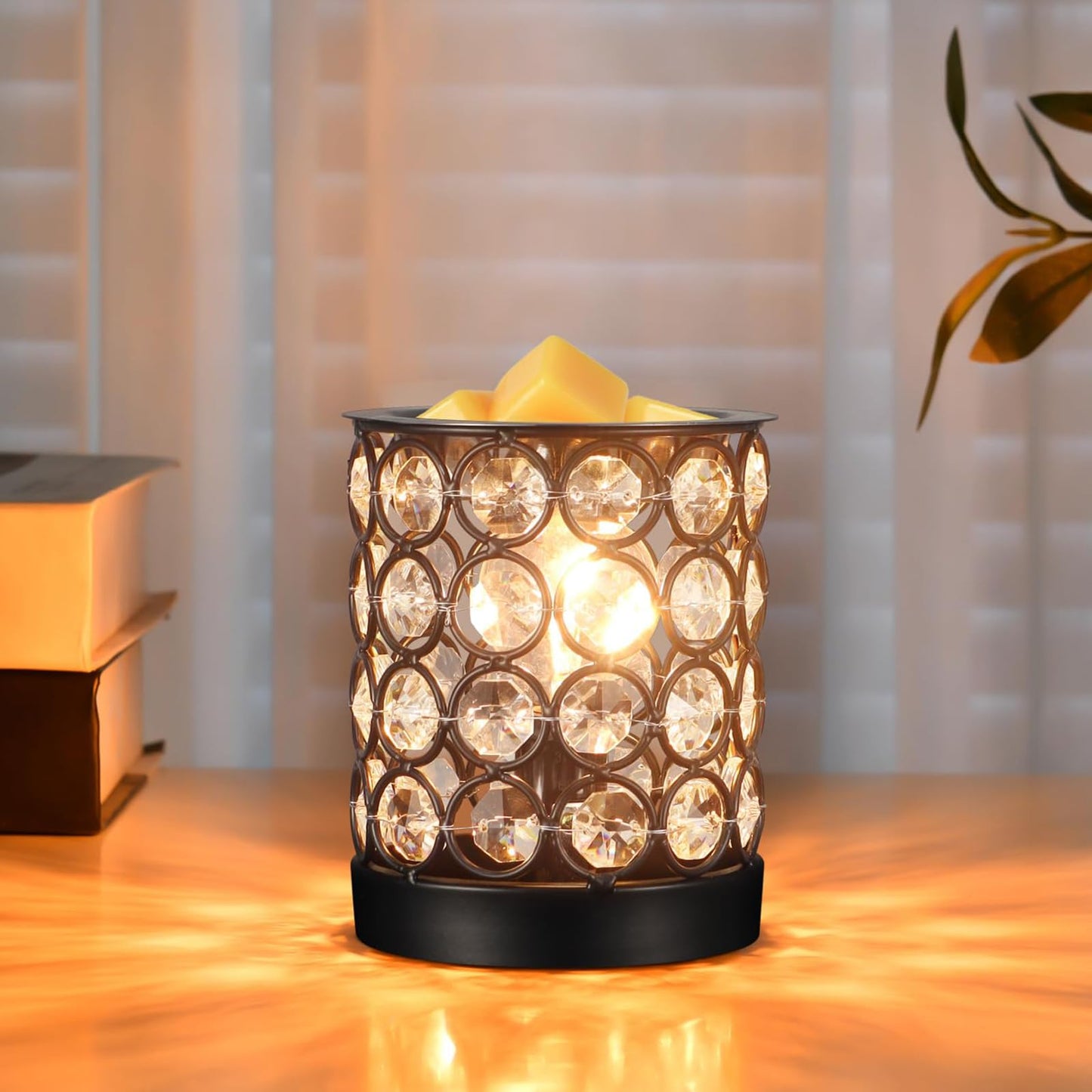 Crystal Wax Melt Warmer Candle Wax Warmer for Scented Wax 2 in 1 Wax Melts Fragrance Warmer Wax Cubes Melter Home Office Deco Night Light Valentines Day Birthday Gifts for Women Mom Girl(01-Black)