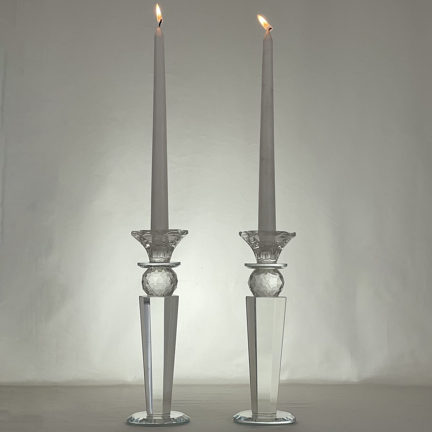 Allgala Set of 2 Crystal Glass Made Reverse Tapered Pillar and Hand Crafted Ball Candlesticks-8.5"-HD89151