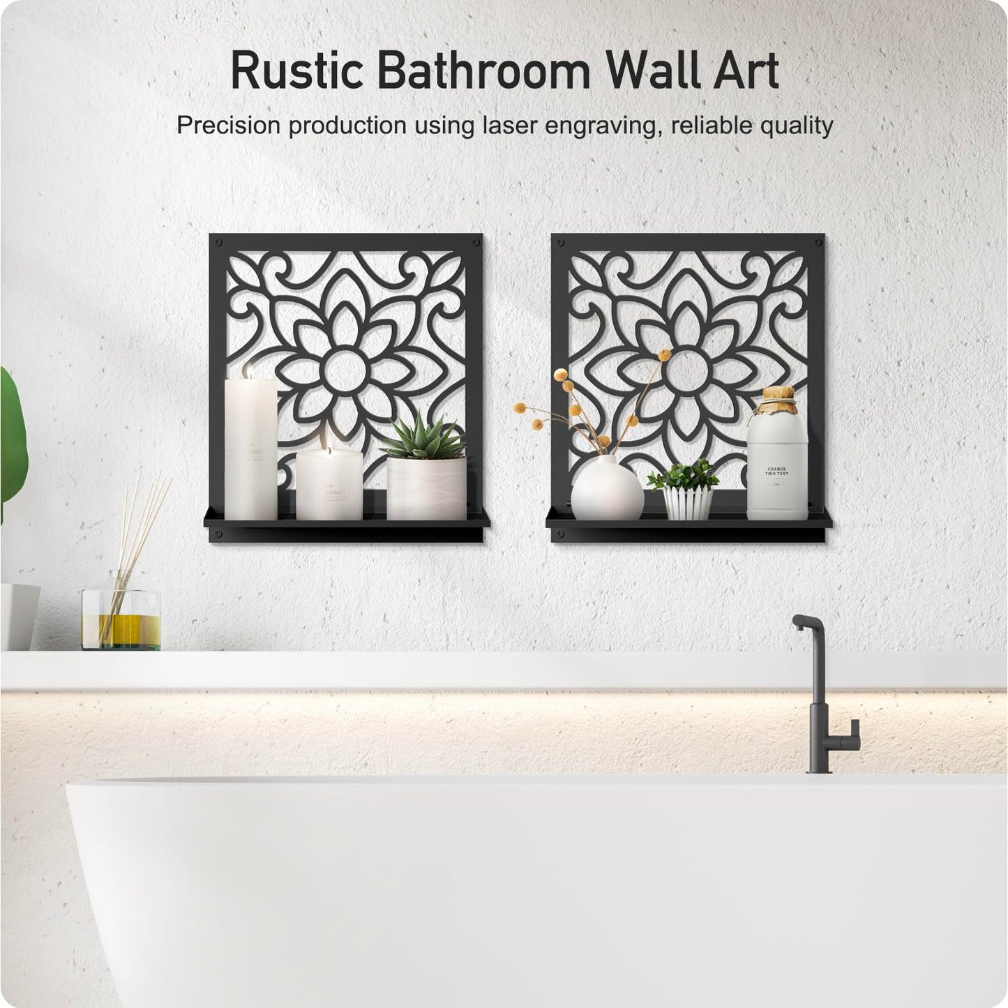 Metal Wall Candle Sconce Holder, Rustic Bathroom Wall Decor for Living Room Bedroom Bathroom (2 Pack, 11.8 x 13 in)