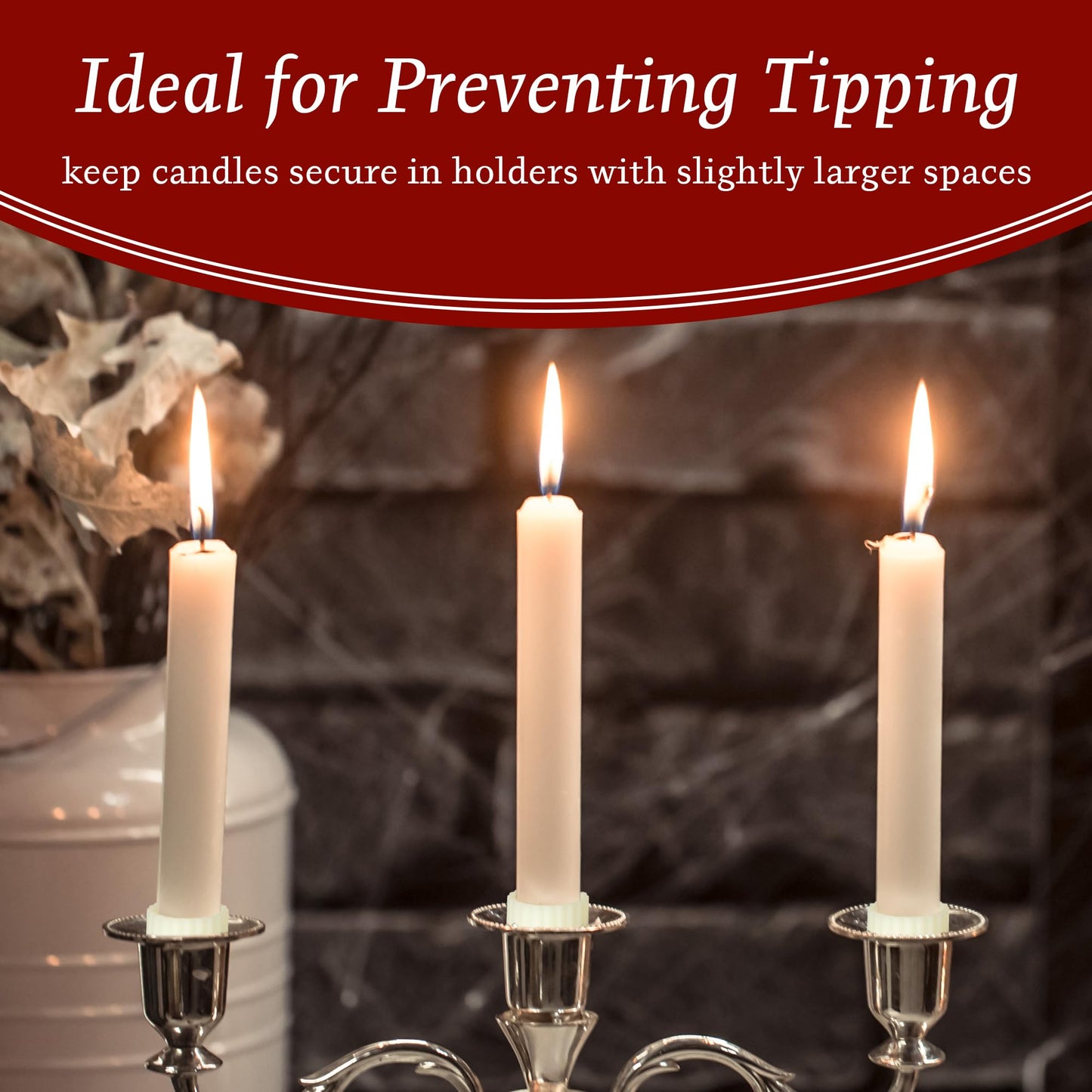 Funria 100Pcs Silicone Taper Candle Grippers Non-Slip Candle Holder Adapter Candle Drip Protectors,Vertical-Fixing Silicone Candle Rings,Decorative Stabilizer for Tapers and Candles