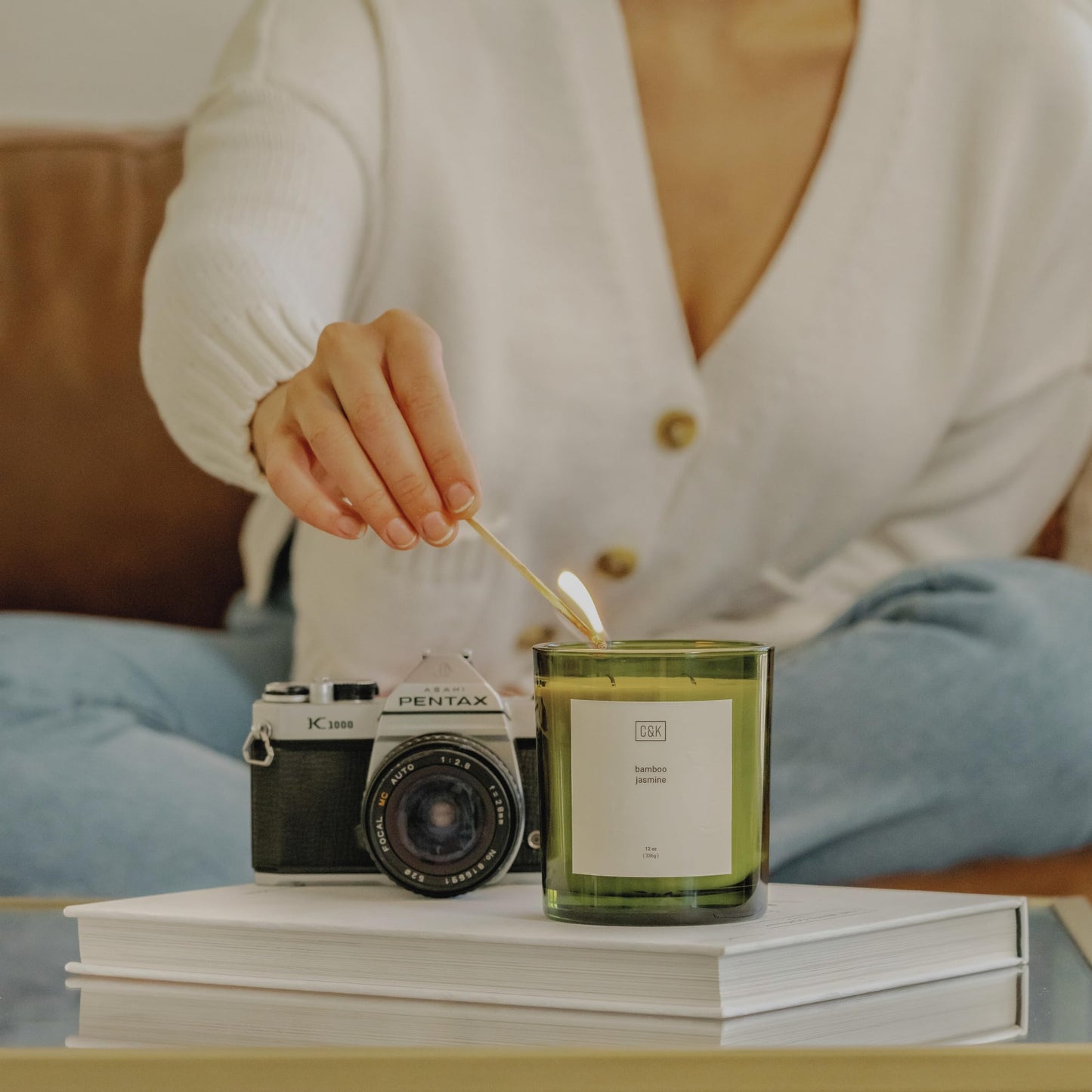 Craft & Kin 12oz Bamboo Jasmine Candle for Home | Premium Green Scented Candles for Men | Winter Candles Made with Natural Soy | Holiday Candle Gifts for Men and Women | Nature Collection