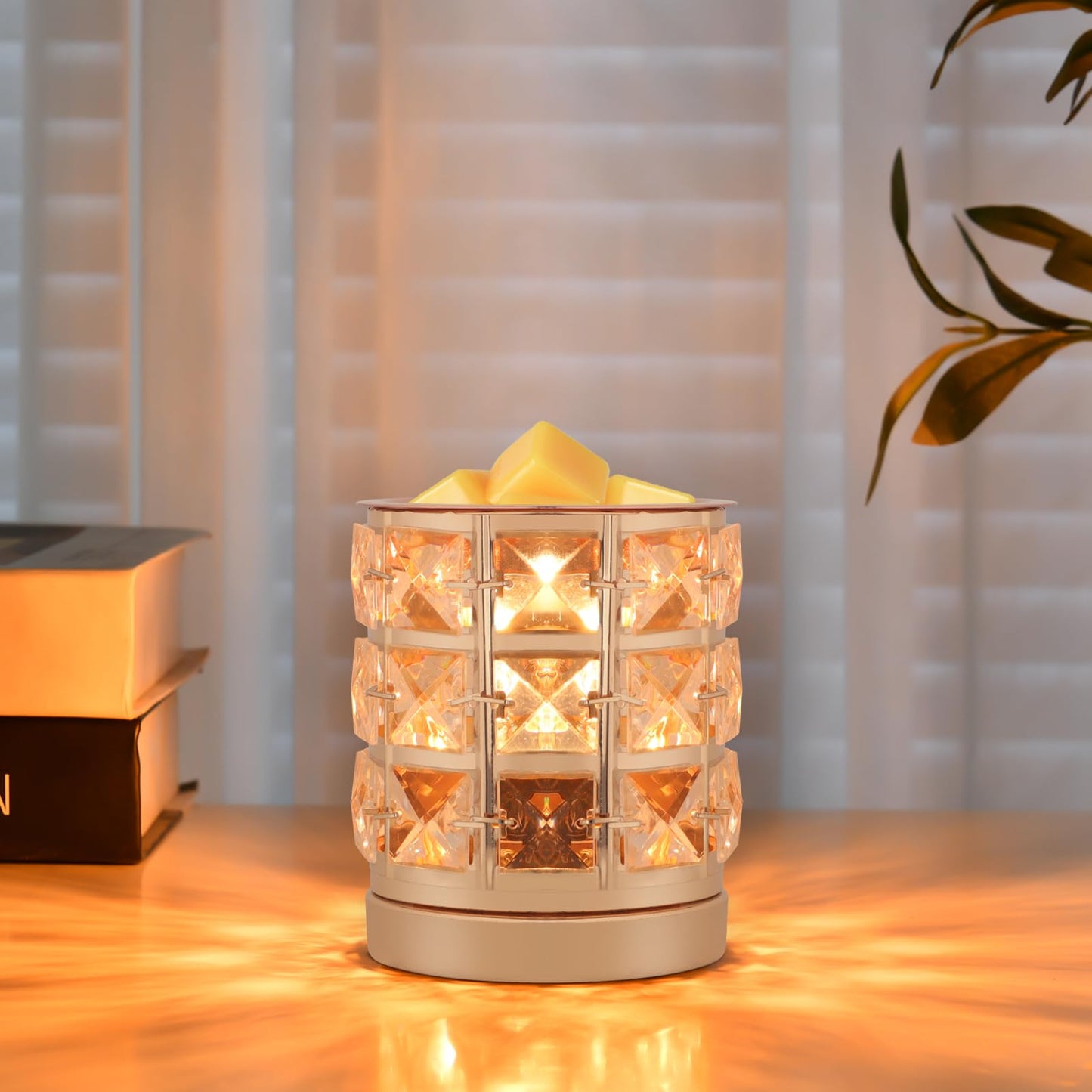 Crystal Wax Melt Warmer Candle Wax Warmer for Scented Wax 2 in 1 Wax Melts Fragrance Warmer Wax Cubes Melter Home Office Deco Night Light Valentines Day Birthday Gifts for Women Mom Girl(02-Gold)