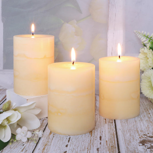 FLAVCHARM 3x4 Inches Jasmine Scented Pillar Candles Ivory White Hand-Poured Candle Long Burning Aromatherapy Candle for Home Scented Wedding Bar Centerpiece Table Decoration, 3 Pack