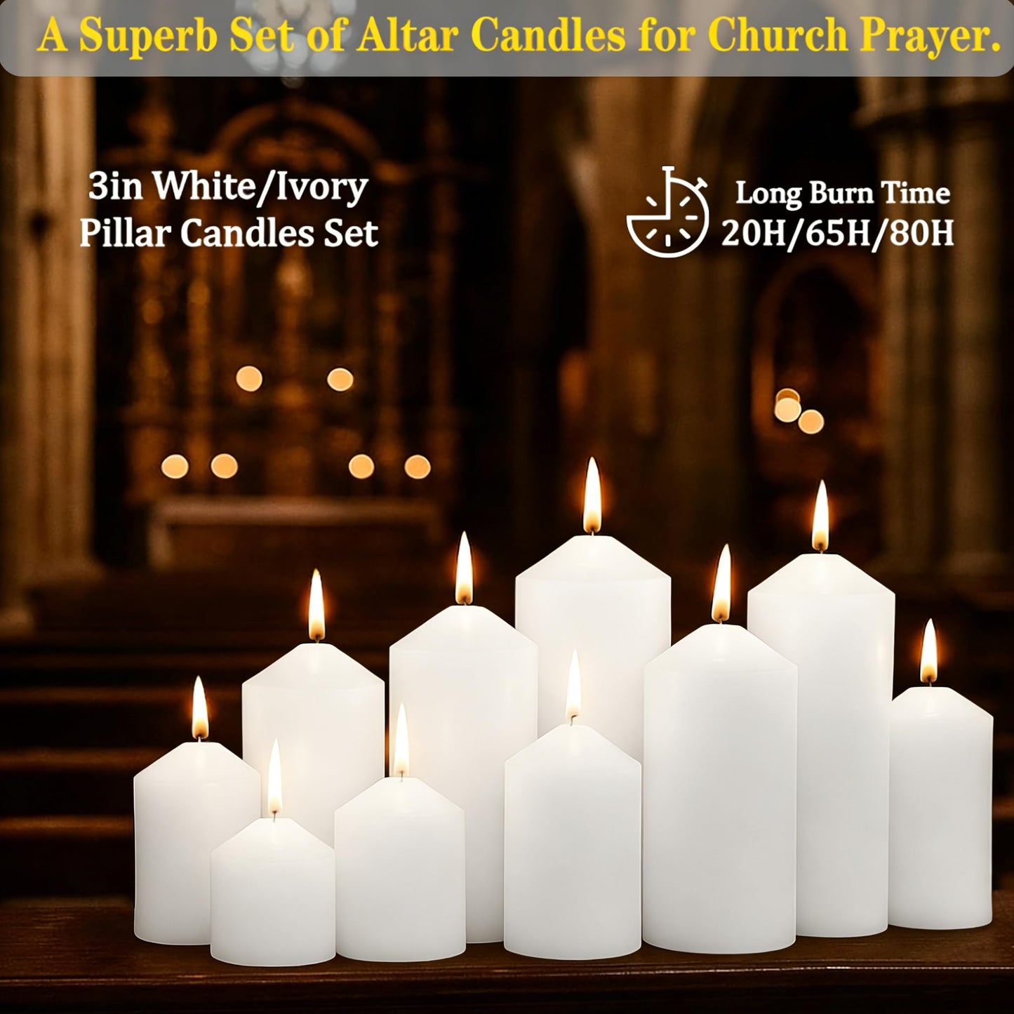 Trxvxo White Pillar Candles Bulk Set of 12, 3 Different Lengths 3 x 3/6/8 Inch (4 Each), Hurricane Candles, Dripless Unscented Smokeless, Gives You a Better Atmosphere When Organizing an Event Party.