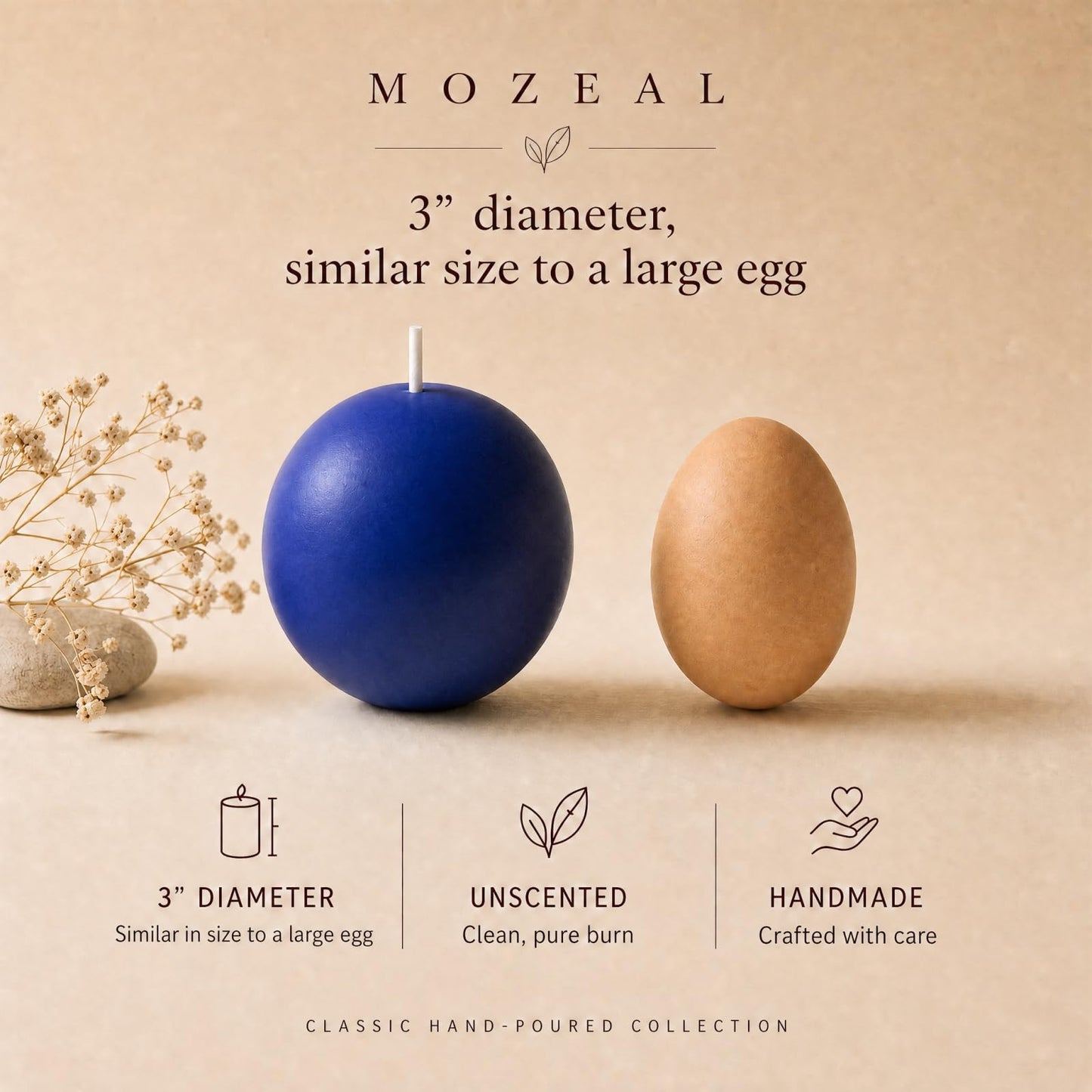 MOZEAL Hand-Poured, 3 Inch Royal Blue Round Ball Candles - Elegant Royal Blue Round Pillar Candles Set of 3, Dripless, Unscented, Smokeless, Ideal for Formal Events.
