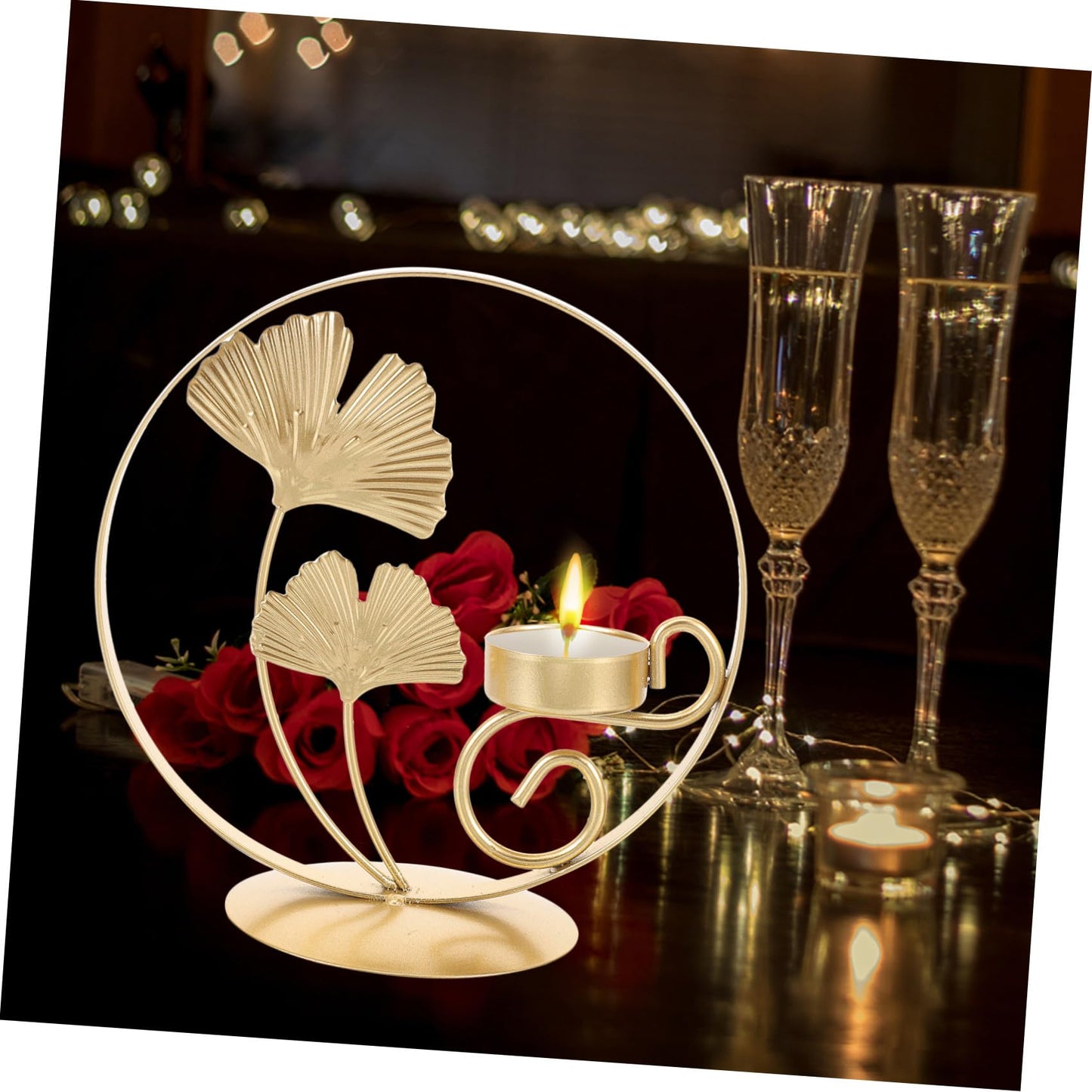 ROMISBABA Rust-Resistant Iron Candlestick Holder with Unique Plant-Shaped Design and Golden Finish, Multi-Functional Tealight Candle Stand for Entranceways and Living Rooms, Artistic Table