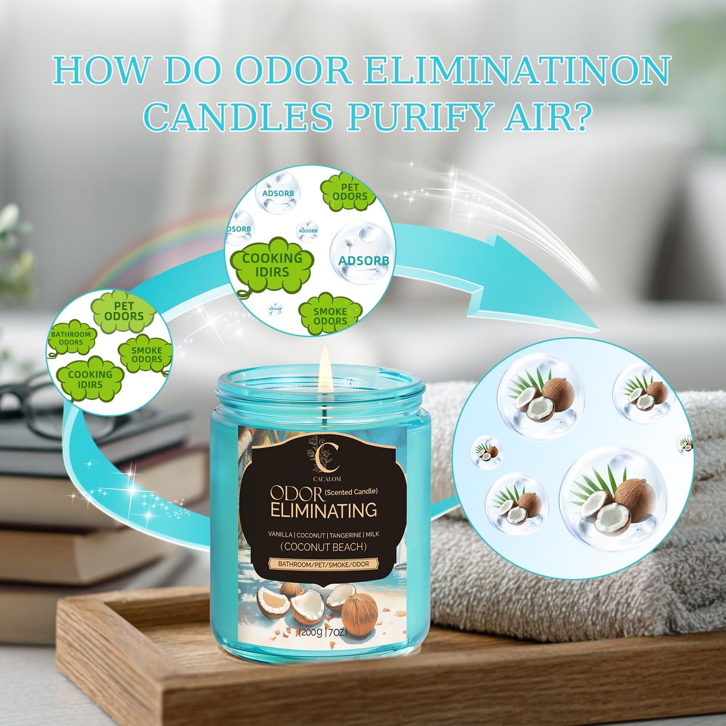 Coconut Odor Eliminating Candles, Pet Scented Candles for Home, Single Wick Soy Candle Gifts for Women, Men, Ideal for Creating Relaxing Atmosphere, Over 50 Hours of Burn Time