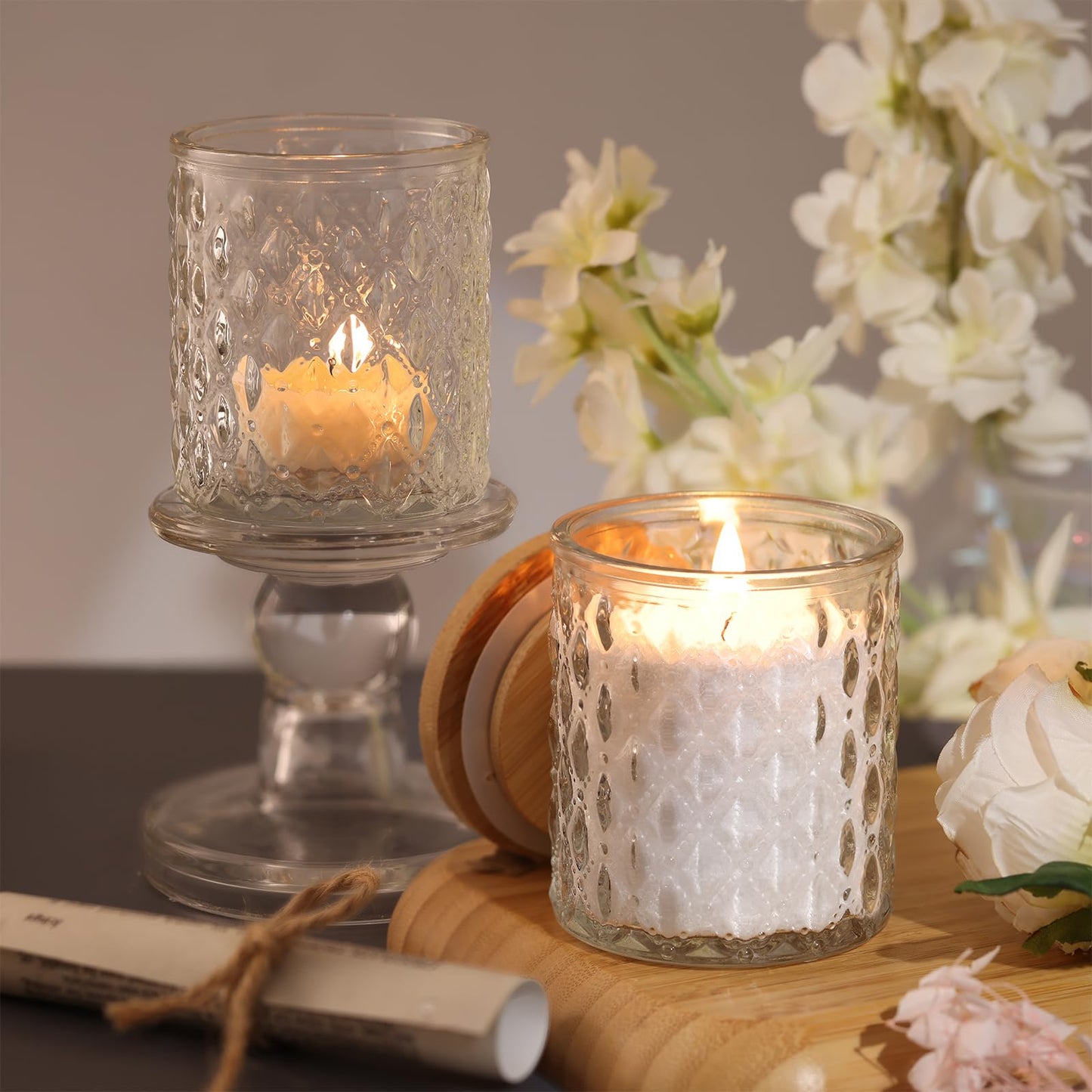 NITIME 15pcs 7.5oz Candle jars for Making Candles, Clear Glass Candle Vessels With Bamboo Lids and Sticky Labels, Containers and Candle Making Supplies