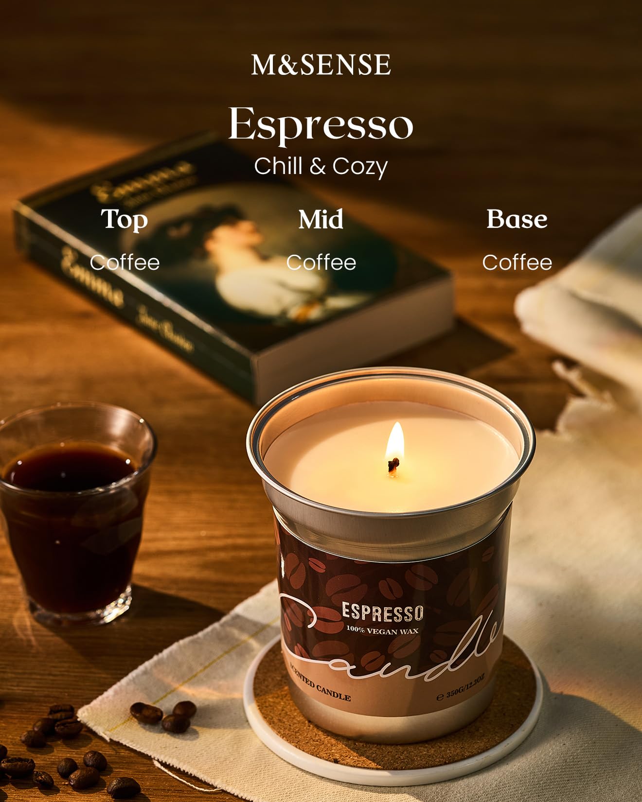 M&SENSE Espresso Candles Black Coffee Scented, 16.2oz