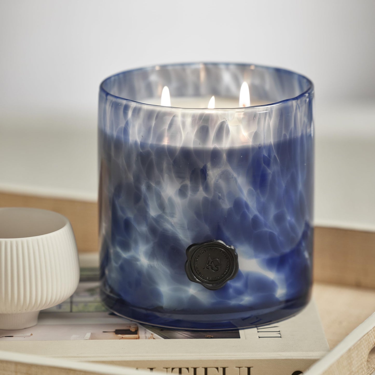Zodax Apothecary Guild Scented Opal Glass Jar Candle- 50 oz/3-Wick - Sea Salt & Coastal Mist