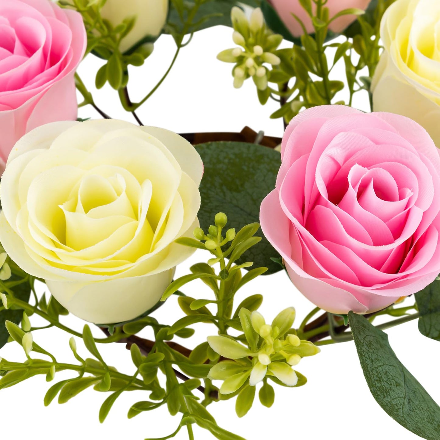 GXFCHYL Artificial Floral Wreaths, 10Pcs Pink, Cream Rose Candle Floral Wreaths 8.27In Artificial Flowers Wedding Centerpieces for Tables