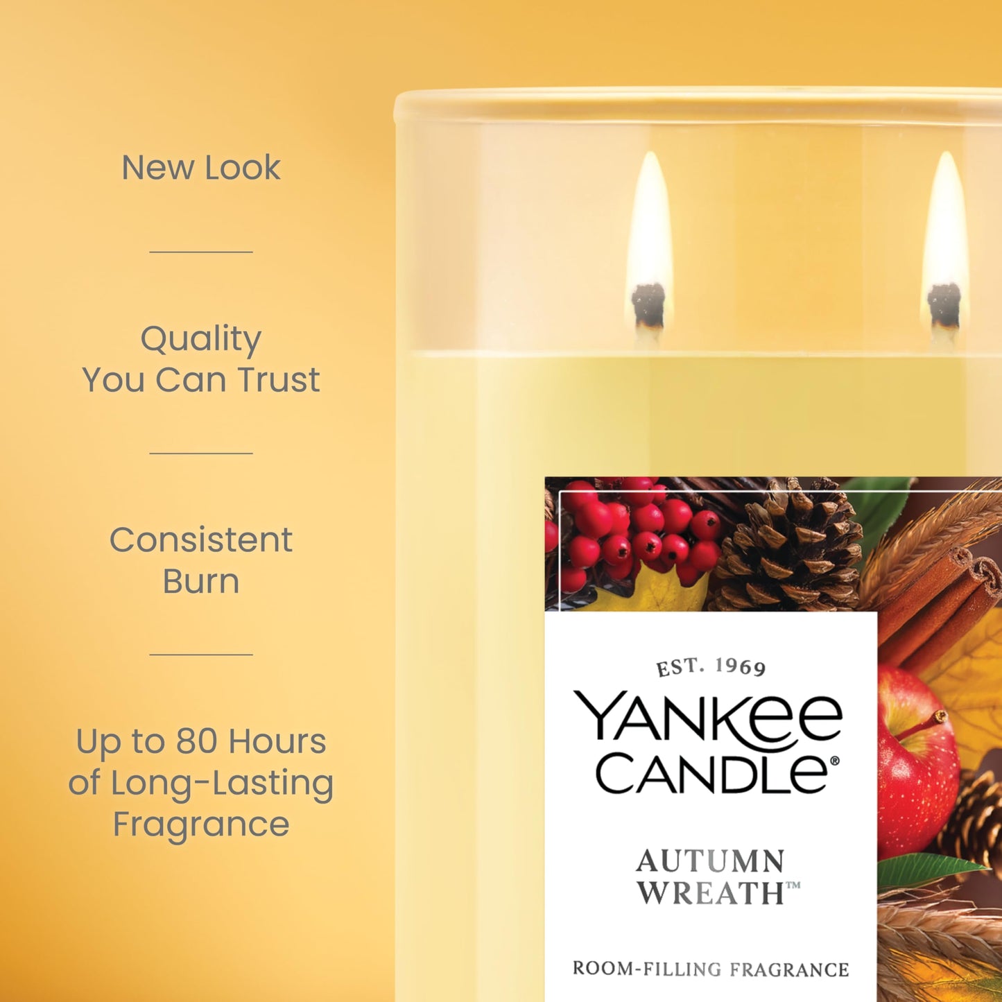 Yankee Candle Large Tumbler Scented Candle with up to 80 Hour Burn Time, Premium Plant Wax Blend for Consistent Burn, 20 oz Tumbler Candle with Room Filling Fragrance, Autumn Wreath