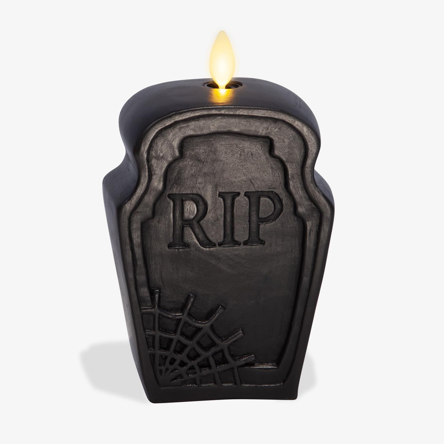 Luminara Black Flameless Candle RIP Tombstone Figural (2" x 5.5") Moving Flame Battery Operated LED Candle Lights Halloween Decoration