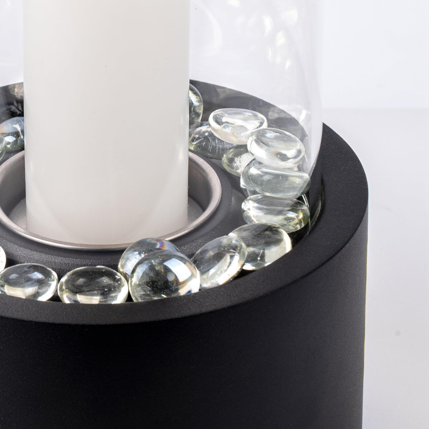 Rixordd Black Hurricane Candle Holder with Round Metal Tray – Clear Glass Cylinder Lantern, Multi-Purpose Decorative Centerpiece for Candles, Flowers, Wedding, Christmas & Home Decor (w/o Candle)