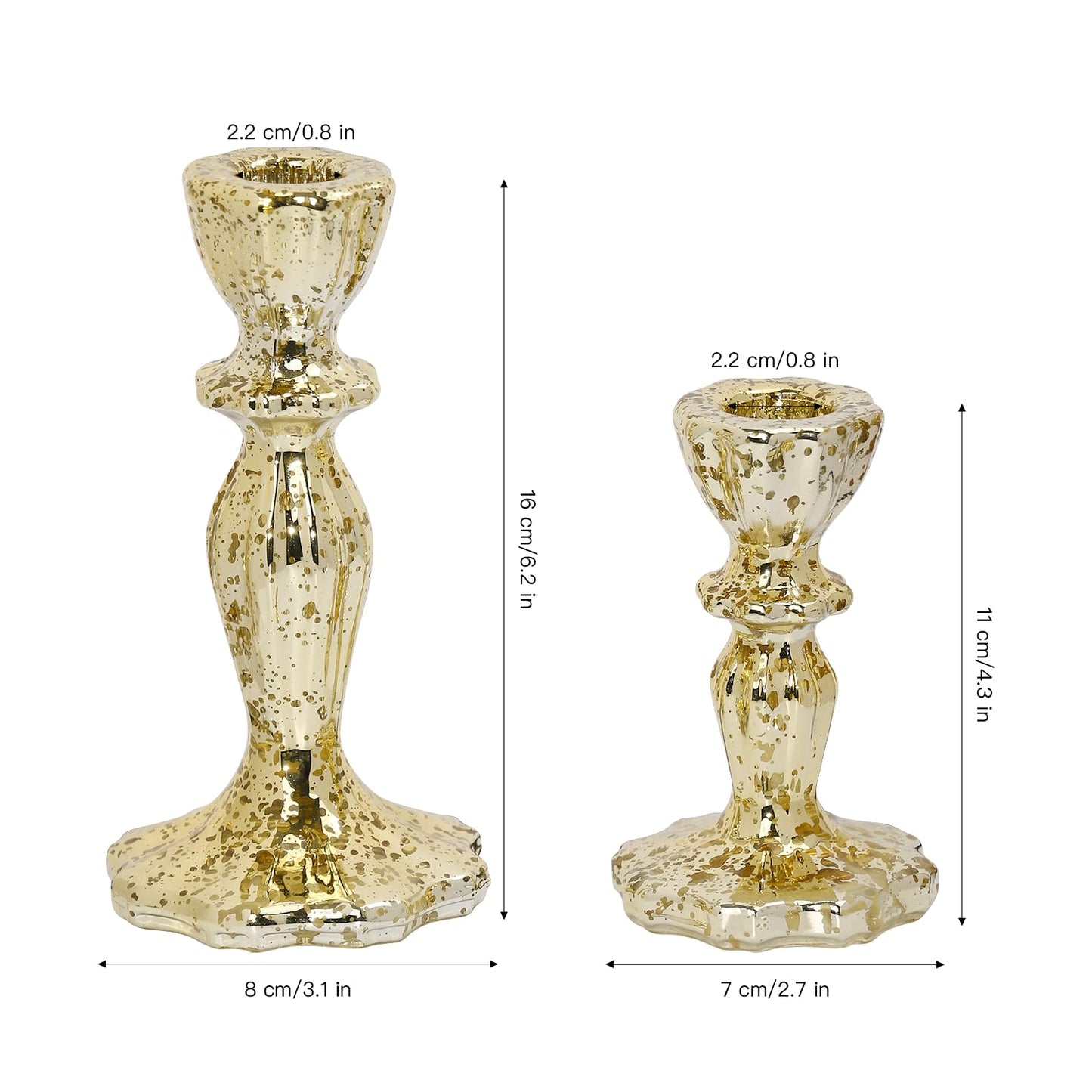 CHOCSTAY Candlestick Holders Set of 3, Gold Glass Mercury Candle Holders for Candlesticks, Table Centerpiece, Home Decor, Wedding, Birthday, Party, Christmas