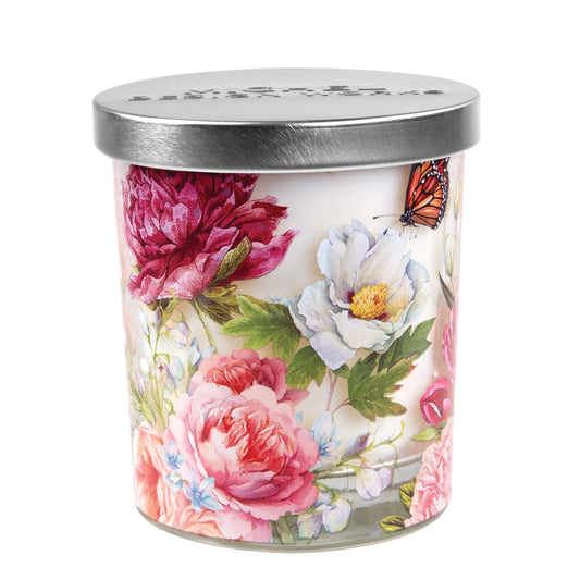 Michel Design Works Scented Jar Candle with Lid, Blush Peony Scented and Themed, Featuring Over 30 Hours of Burn Time and Beautifully Detailed Atwork Applied Directly to the Candle Glass