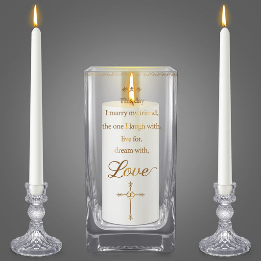 FoldTier Unity Candles with Holder for Wedding Ceremony Set 1 6" Pillar 2 9.8'' Taper Candles 3 Candlestick for Religious Formal Events Church(Cross)