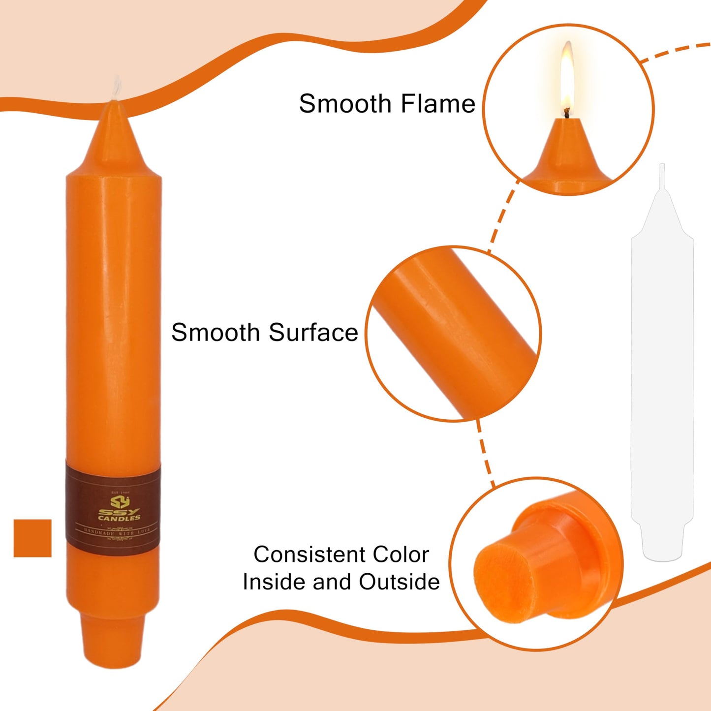 Short Orange Chunky Taper Candles 7 Inch Set of 4 Candlesticks Fat Candles Handmade Clean Burning Unscented Candles for Dinner Country Farmhouse Bedroom Meditation Wedding Home Decor Sanctuary