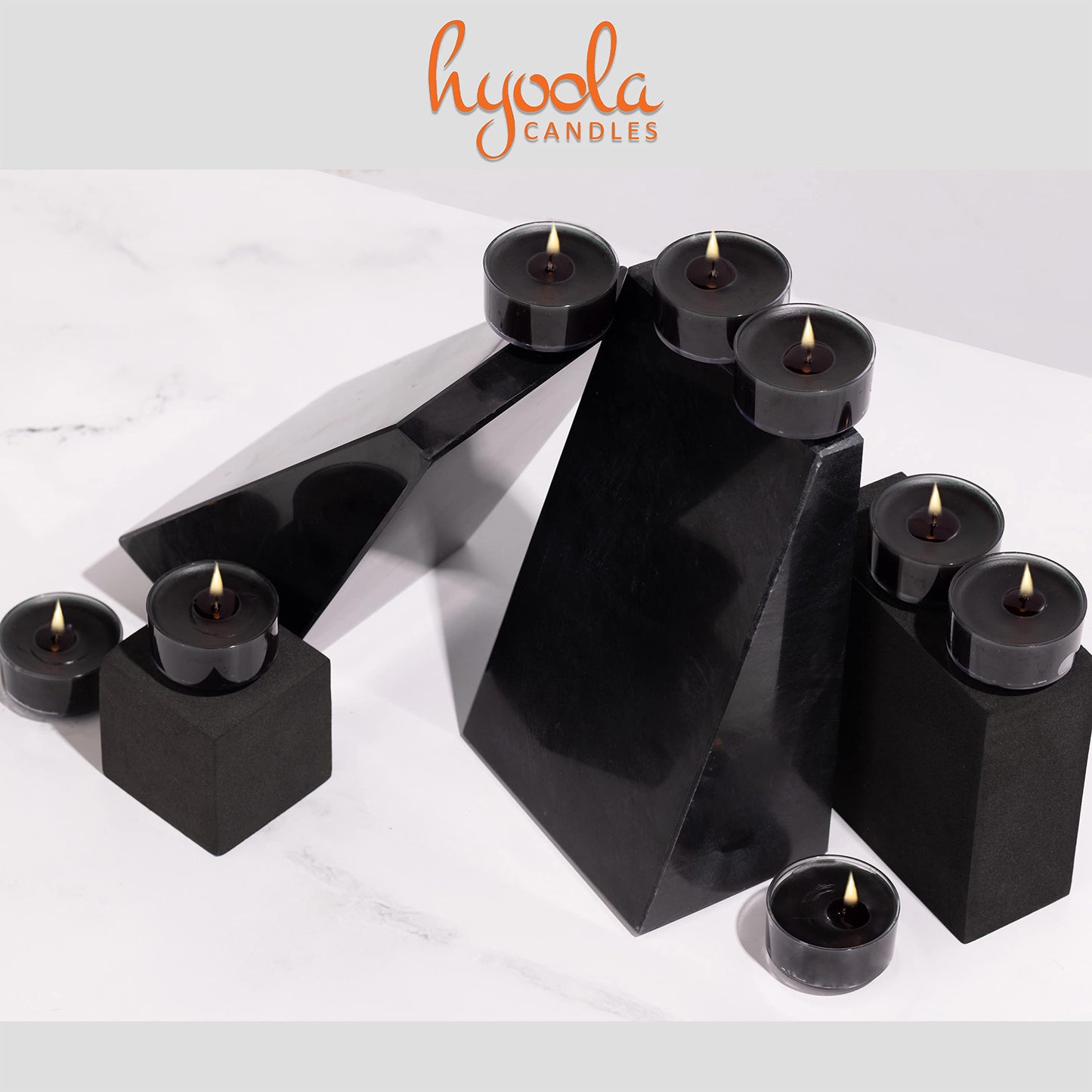 HYOOLA Scented Tealight Candles - Clear Cup - Black Tealight Candles Scented - 6 Hour Burn Time - 15 Pack - European Made