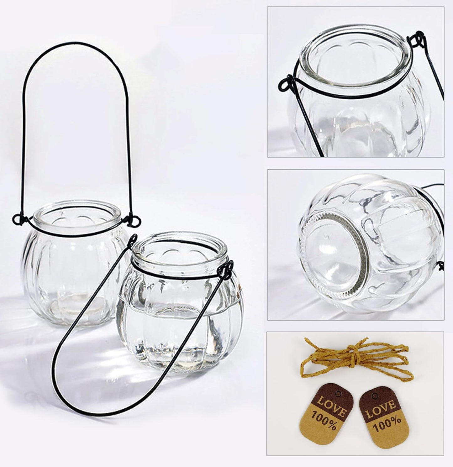 2 Pcs Decorative Glass Jars,Pumpkin Shape Bottles With Cork Stopper and Hanging Rings Wishing Bottle Hydroponic Glass Vases Decor for Home Furnishing Outdoor Party Wedding Centerpiece（Pumpkins）