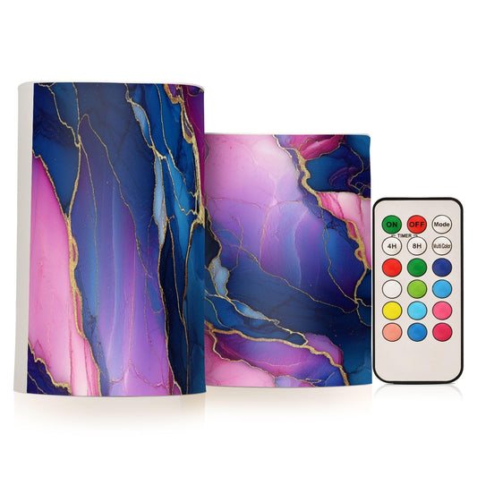Zathe Flameless Pillar Candles Remote Control Flameless Candle Lantern for Table Marble Navy Blue Hot Pink