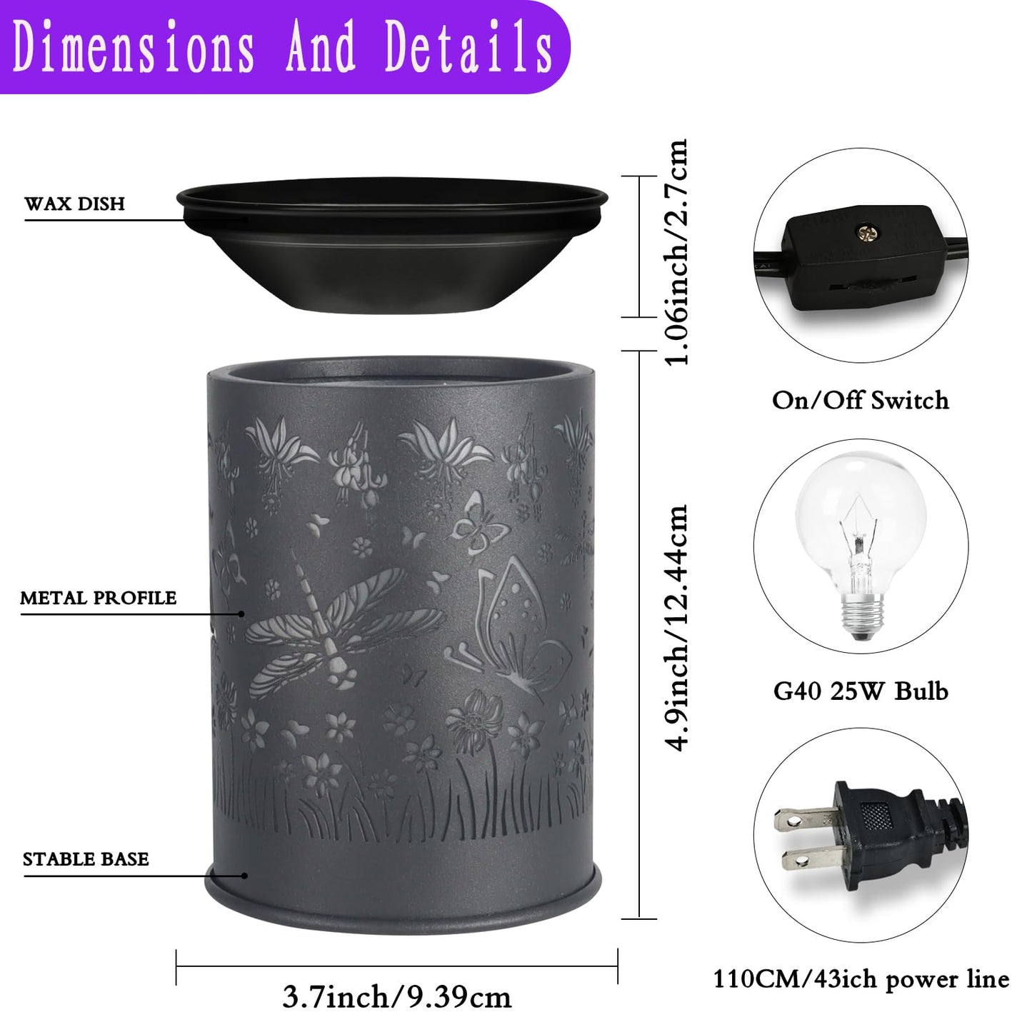 kaakuuki scentsy Wax Warmer for Scented Wax melt Warmer Wax Melter for Candle Making lamp Candle Warmer Plate Oil Burner for Home Decor and Gifts for Holiday(Dragonfly/Butterfly)