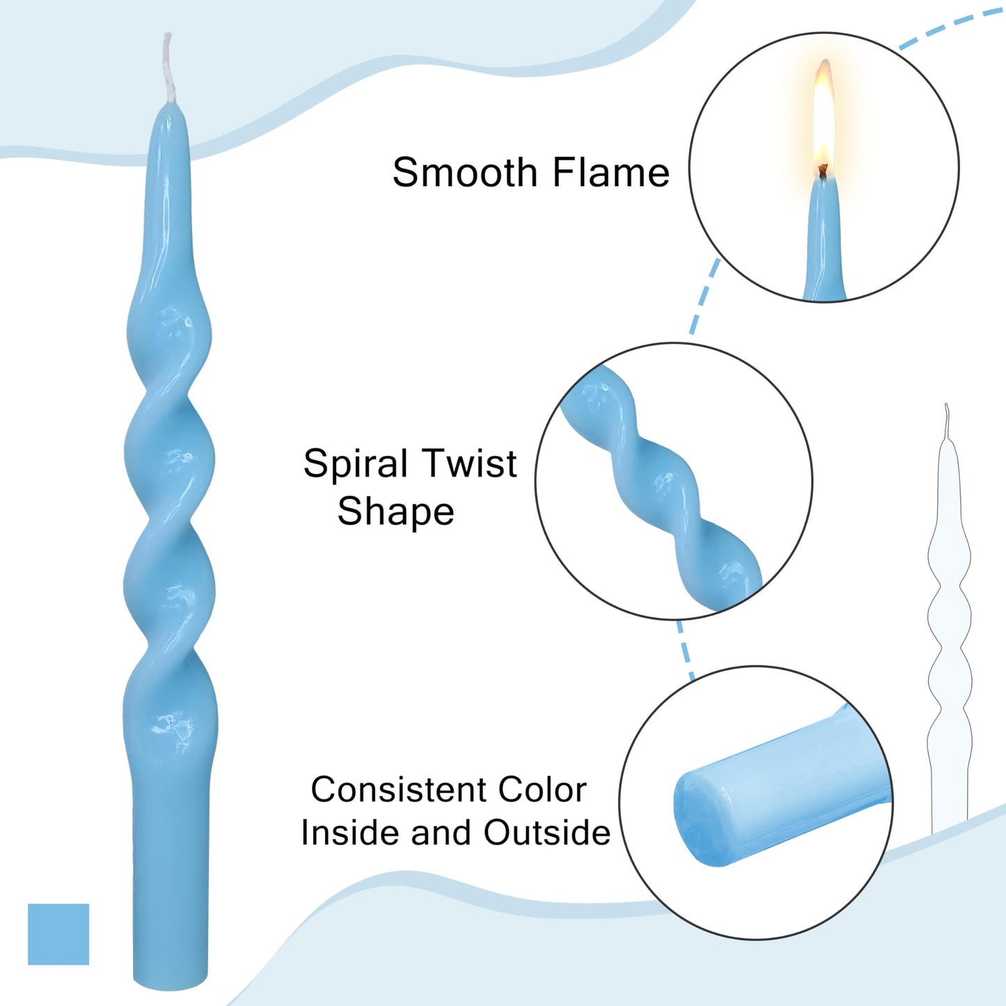 Taper Candles Blue Spiral Candlesticks 4 PCS Handmade Twisted Candle for Dinner Household Wedding Party Home Décor Candlesticks