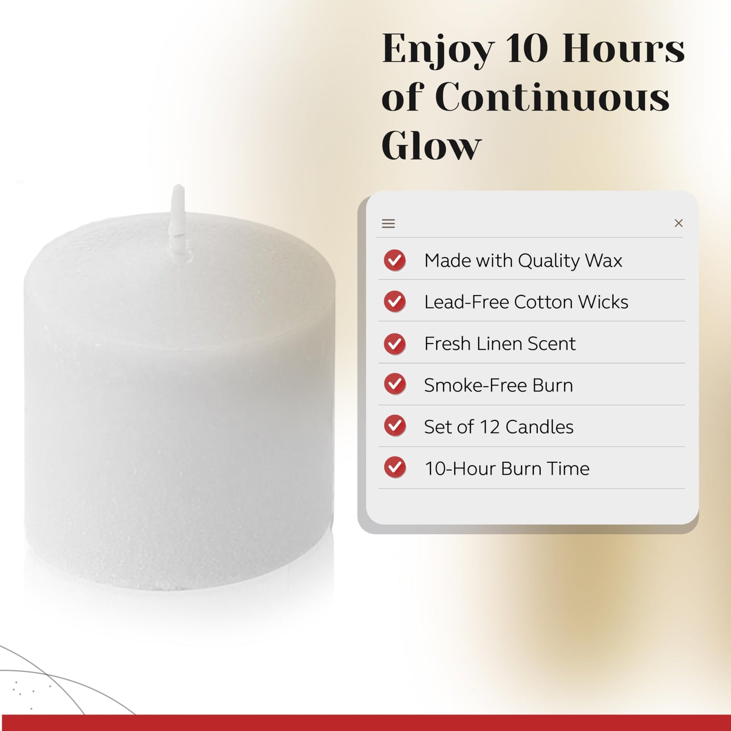 Fresh Linen Scented Votive Candles, Set of 12-1.25" Wax Candles for Home, Scented 10 Hour Burn Time - Aromatherapy, Spa Ambiance, Table Centerpieces & Home Décor