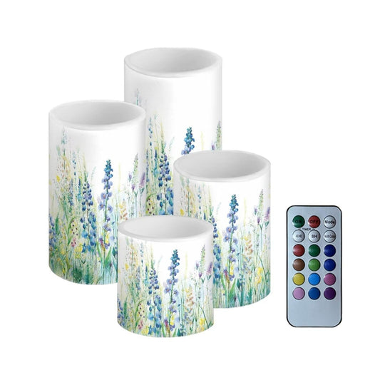 NETILGEN Flameless Candles Battery Powered LED Candles with Remote Timer Color Changing Control for Indoor Outdoor Home Table Beach Wedding Decoration Set of 4, Blue Green Floral