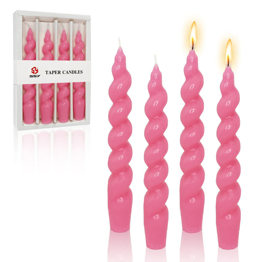 7.5 Inches Spiral Taper Candle Valentine's Day Candless Colorful Twisted Candle Dripless Long Candles, Handmade Candlesticks for Wedding Dinner Decor, Set of 4(Berry Hot Pink)