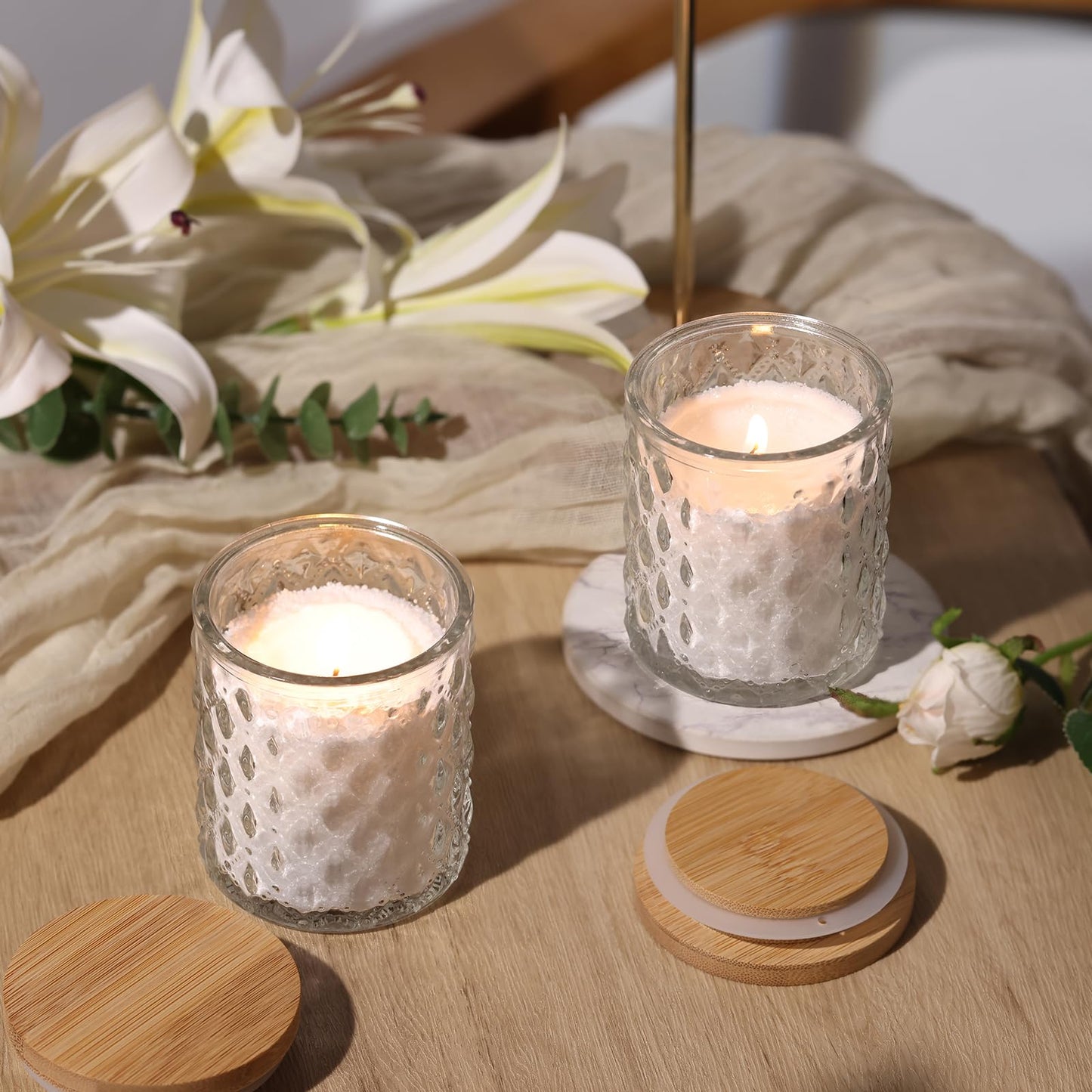 NITIME 15pcs 7.5oz Candle jars for Making Candles, Clear Glass Candle Vessels With Bamboo Lids and Sticky Labels, Containers and Candle Making Supplies