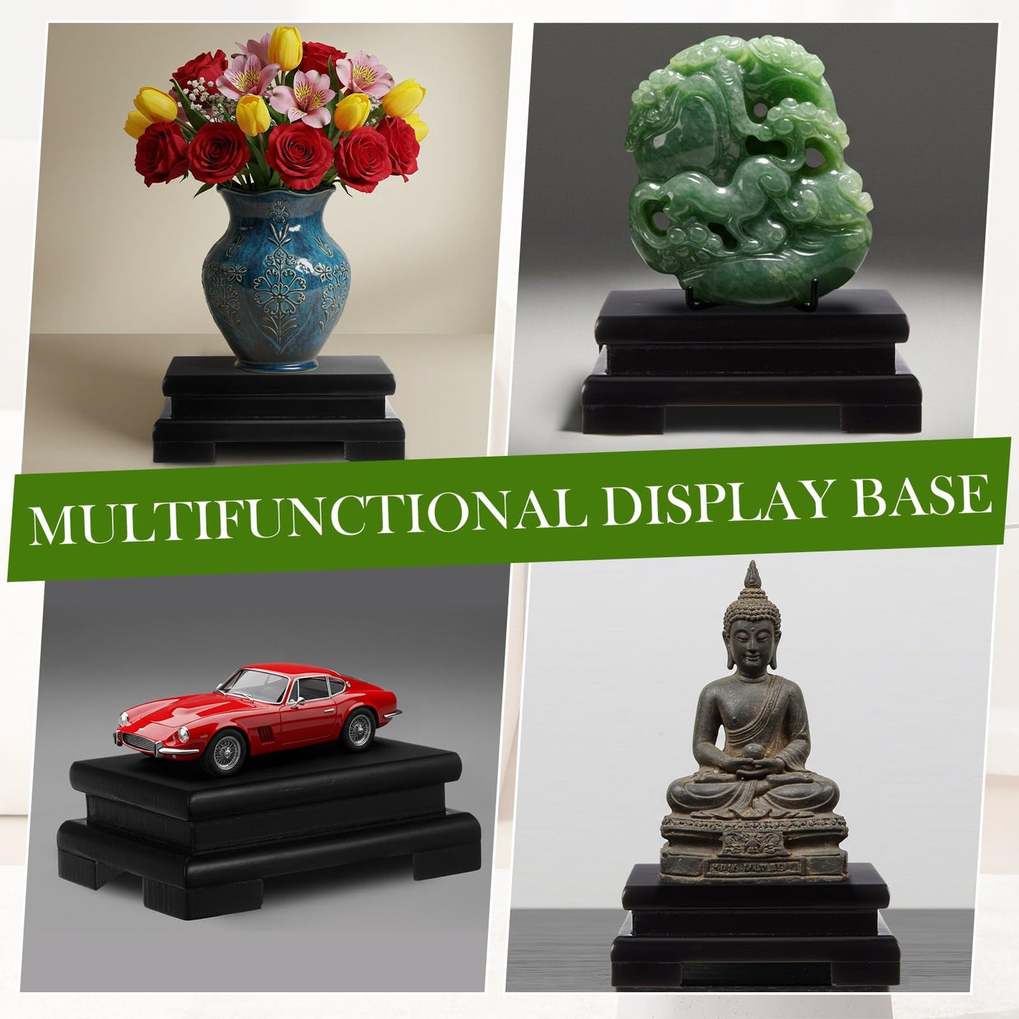 Chunful 2 Pcs Rectangle Wooden Display Stand 5.1 x 3.7 x 1.8 Inch Wood Vase Display Base Black Pedestal Stand Rectangle Vase Riser for Vases Teapot Trophy Collectibles Aquarium Lamp Home Decoration