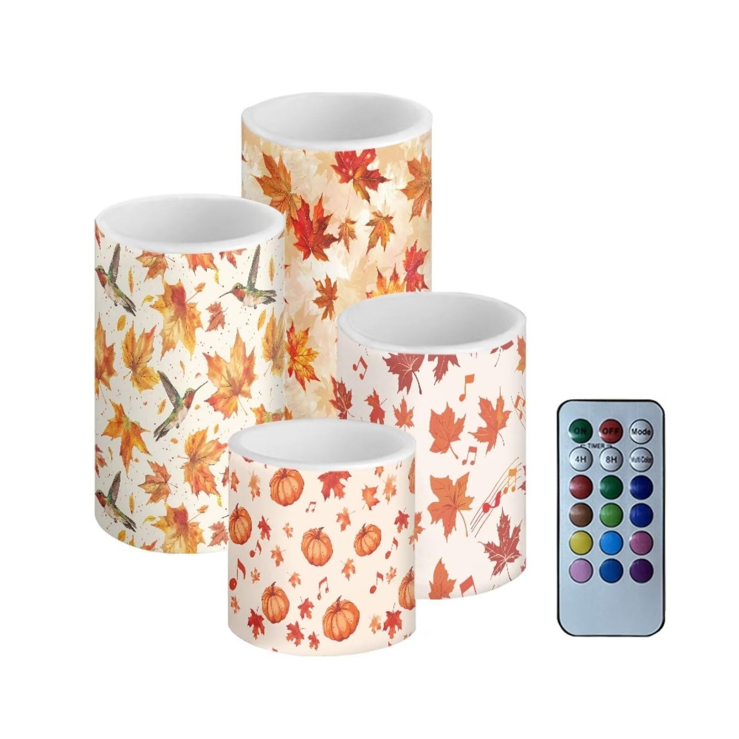 NETILGEN Autumn Maple Leaf Pumpkin Flameless Electric Candles Flameless Candles with Remote Timer Control for Thanksgiving Day Home Decoration, 4 Pcs