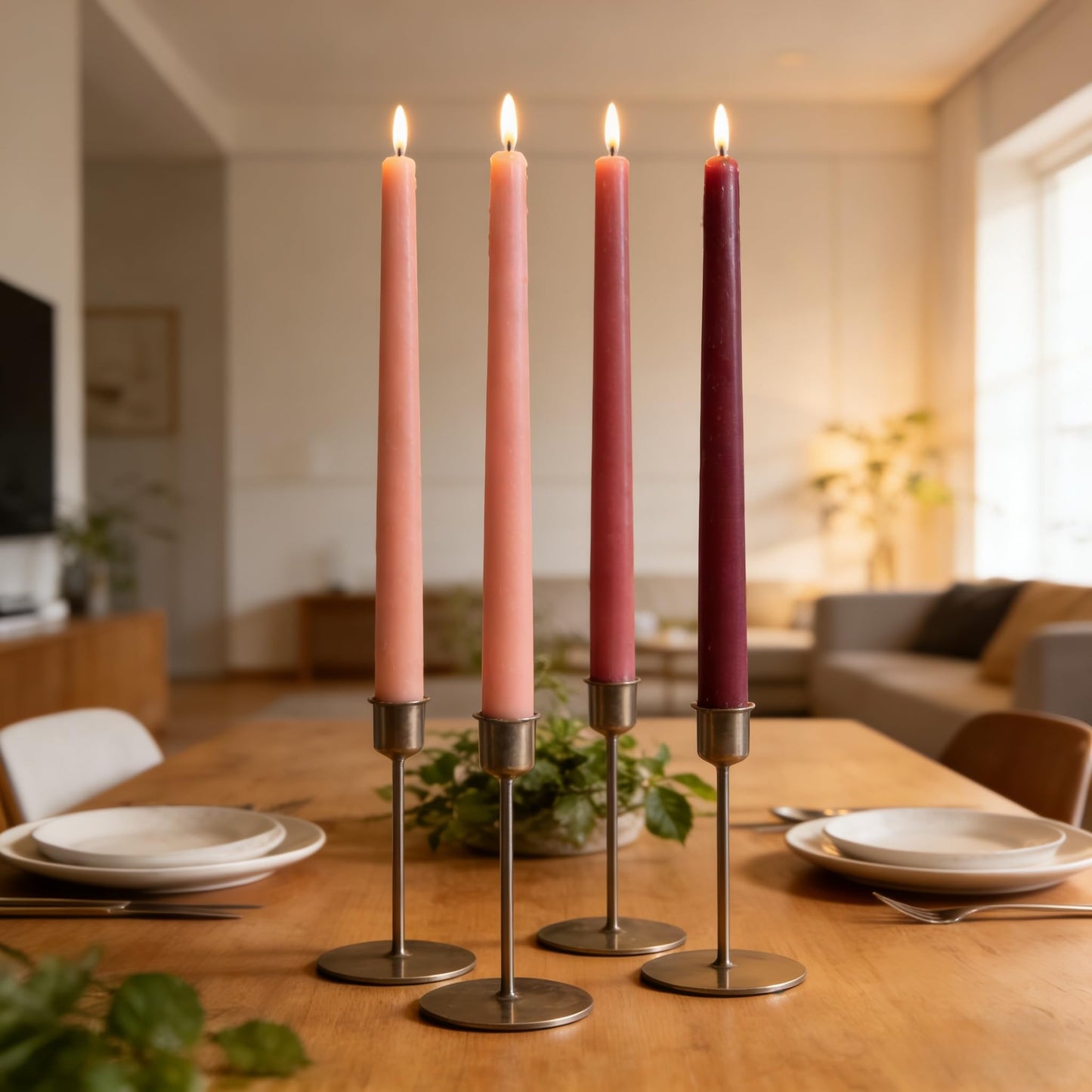 12-Pack Gradient Dusty Rose Taper Candles, 10 Inch Unscented Dripless Candlesticks, Long-Lasting Burn Time of 7-8 Hours, Perfect for Dinners Parties and Home Décor