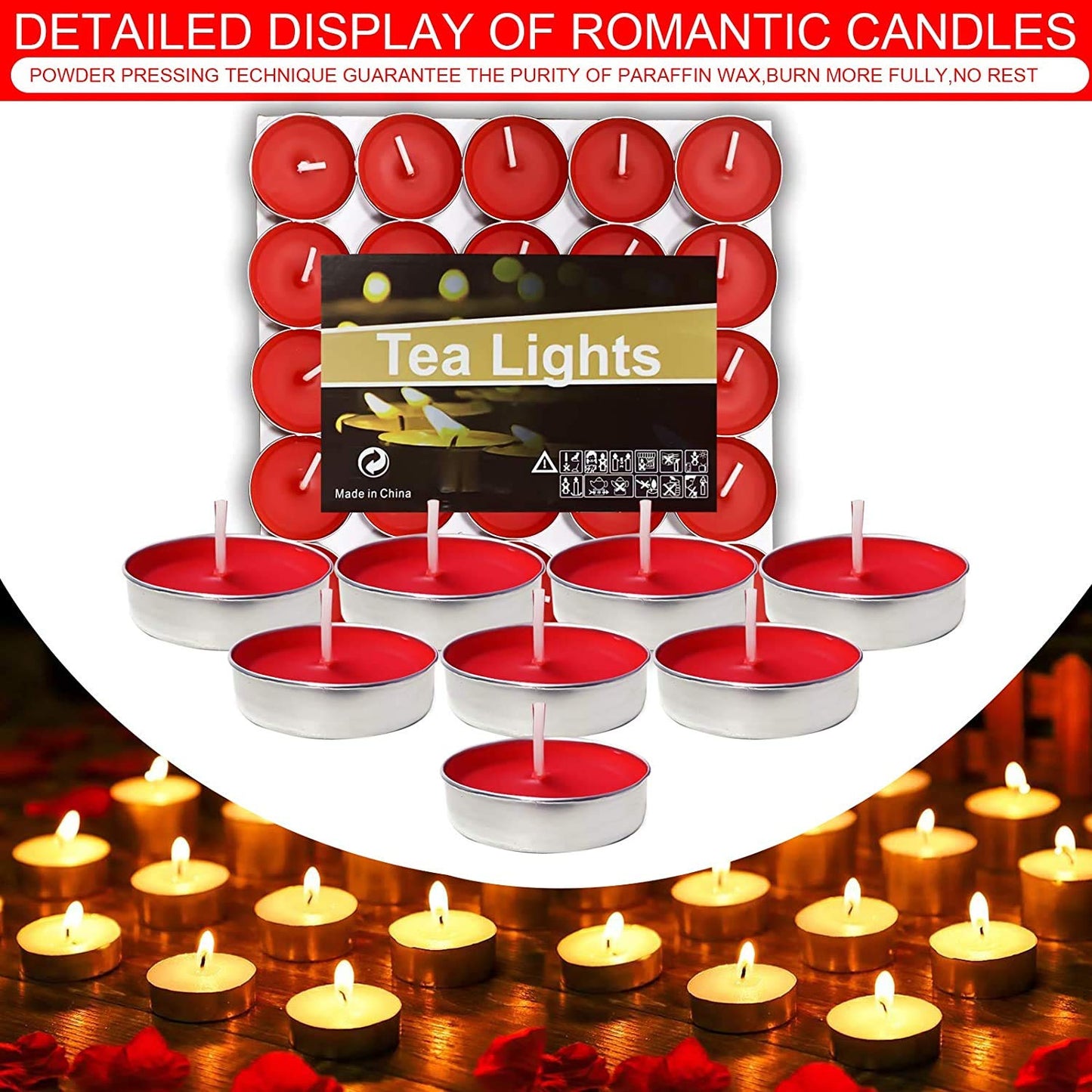 OUO Tea Lights - 50 Pack Smokeless, Dripless & Long Lasting Mini Tealight Candles for Mood, Dinners, Parties, Home Decoration, Wedding, Crafts (Pink)