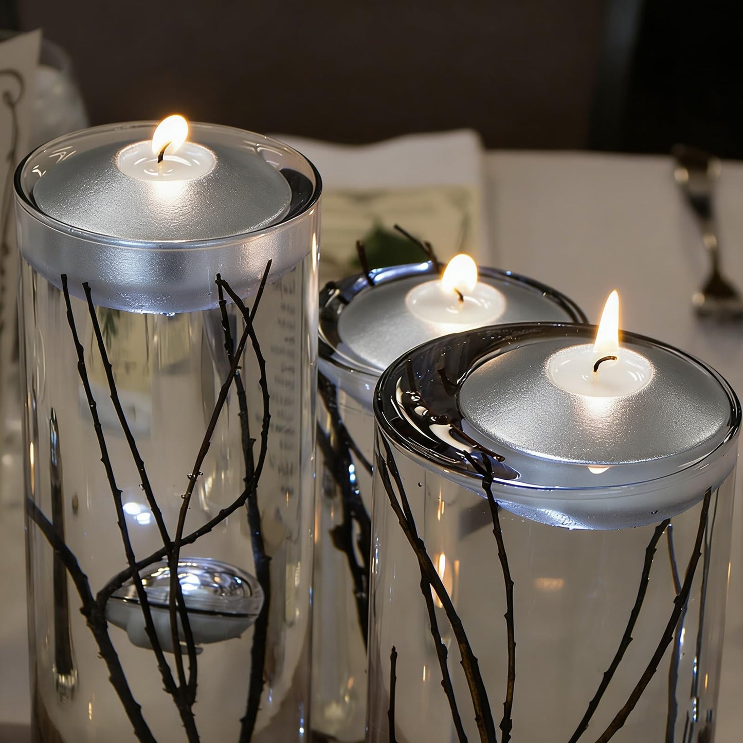 Silver Floating Candles 3 Inch 12 Pack – Paraffin Wax Floating Candle for Weddings, Parties, Winter Events & Home Décor – Clean Burning & Long Lasting