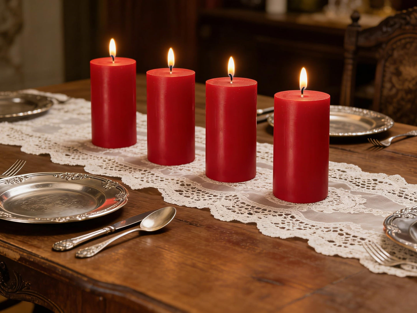 4 Pack Red Pillar Candles, 2x4 Inch, Long-Lasting, Dripless and Smokeless Unscented Candles, Ideal for Home Décor, Parties Weddings and Relaxation