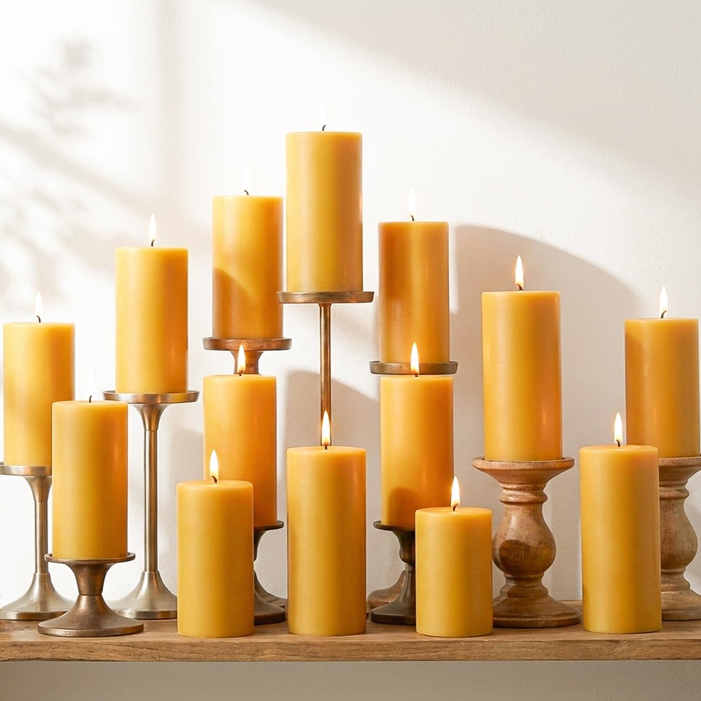 14 Packs Natural Beeswax Candles, Beeswax Pillar Candles with 490 Hours Burn Time, Organic Bees Wax Candles for Home, Relaxation, Smokeless & Dripless, 2x4 inch