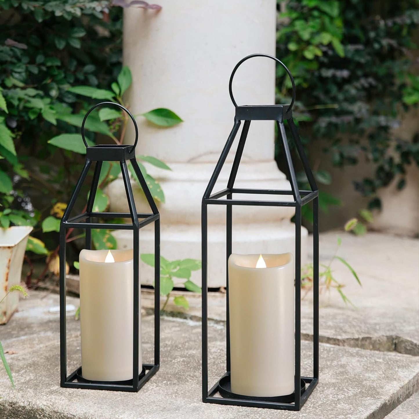 2 Pack Outdoor Battery Operated Candles with Timer (3x6 Inches) Waterproof Flameless Pillar Candles Flickering Plastic LED Fake Candles Electric Lights for Halloween Christmas Decoration Lantern Decor