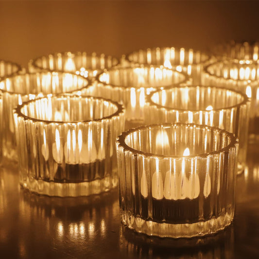 VOHO Clear Tealight Candle Holder Set of 12, Glass Tealight Candle Holders for Wedding Party, Tea Light Candles Holder Bulk for Home Decor(2'' x 1.4'', Clear)