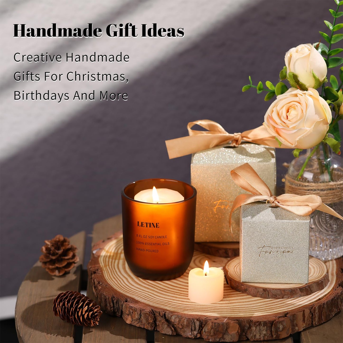 LETINE 12PCS Matte Amber Glass Candle Jars 8oz with Lids - Multi-Purpose Frosted Candle Containers for DIY Candle Making, Herb Storage, Sugar Scrubs, Perfect for Bridesmaids Gifts & Wedding Favor