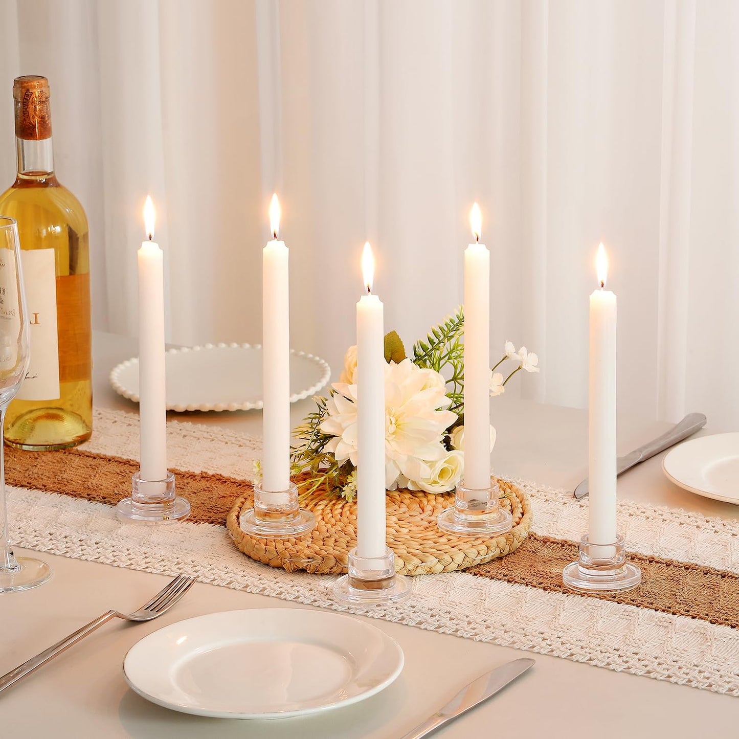 ZQXJWF Clear Glass Taper Candle Holders Set, Round Base Design, Elegant Dining Table Decor, for Table Centerpiece Wedding Party Advent Christmas Home Decorations(36, Clear)