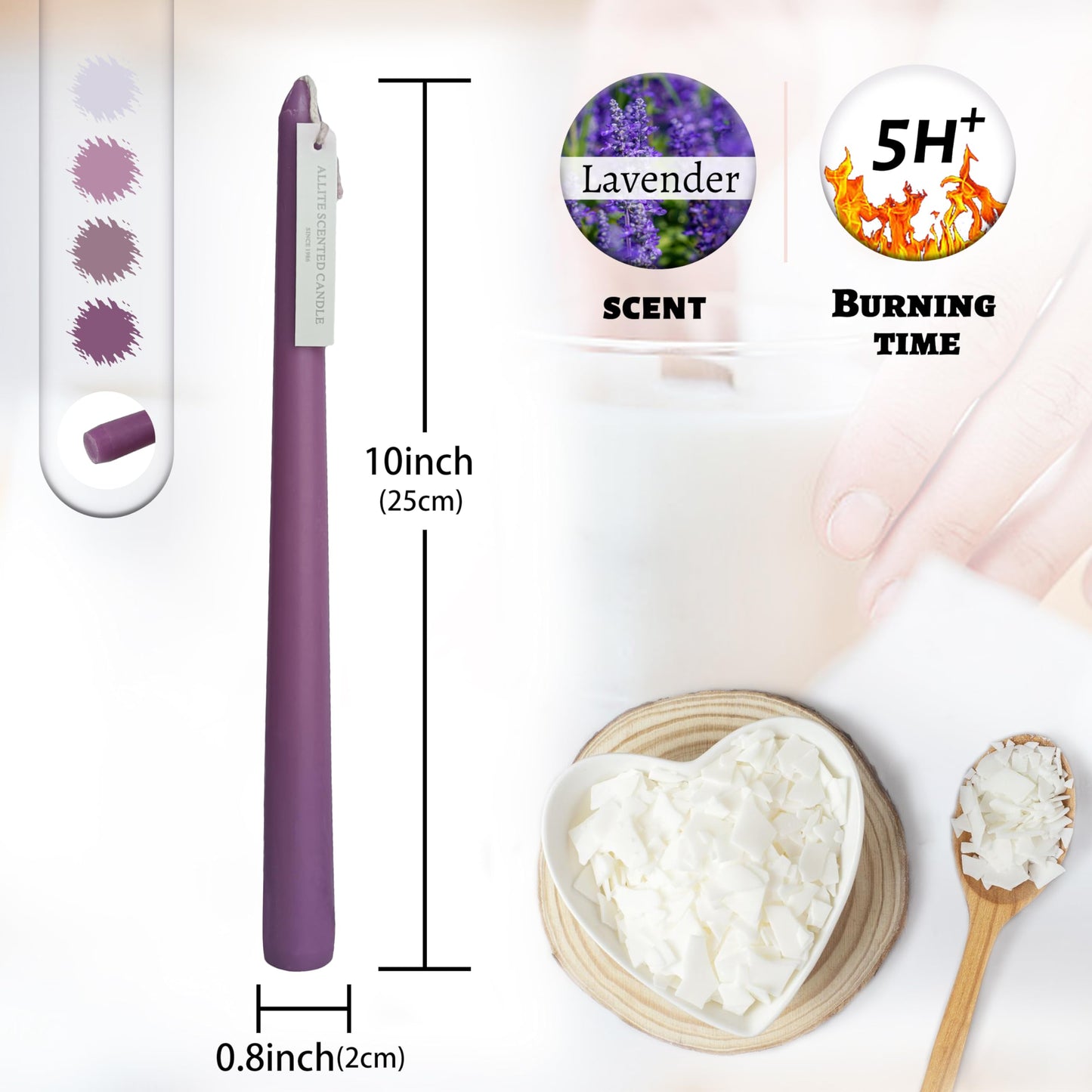 Dripless Handmade Gradient Purple Taper Candles Lavender Scented Long Lasting Burn Smokeless Aromatherapy Candles 10 Inch Elegant Tall Candlesticks for Home Decoration
